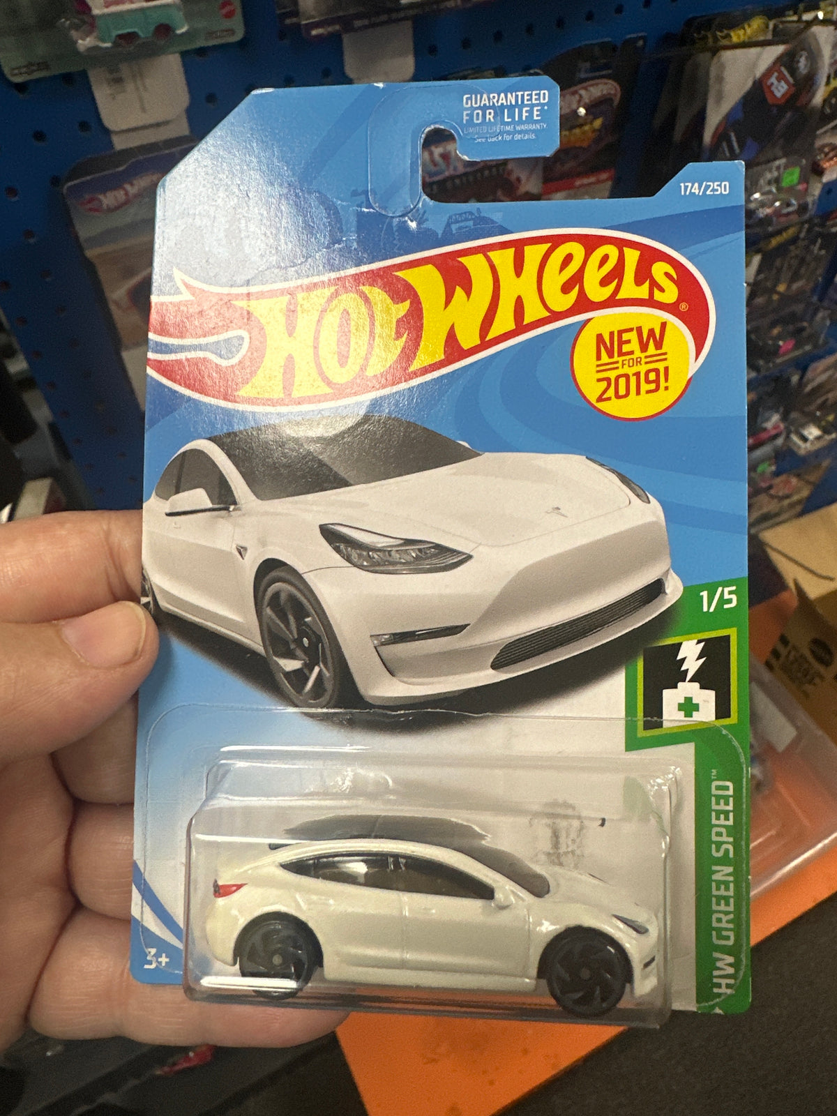 2019 Hot Wheels #174 Tesla Model 3 White card not perfect see description 50C