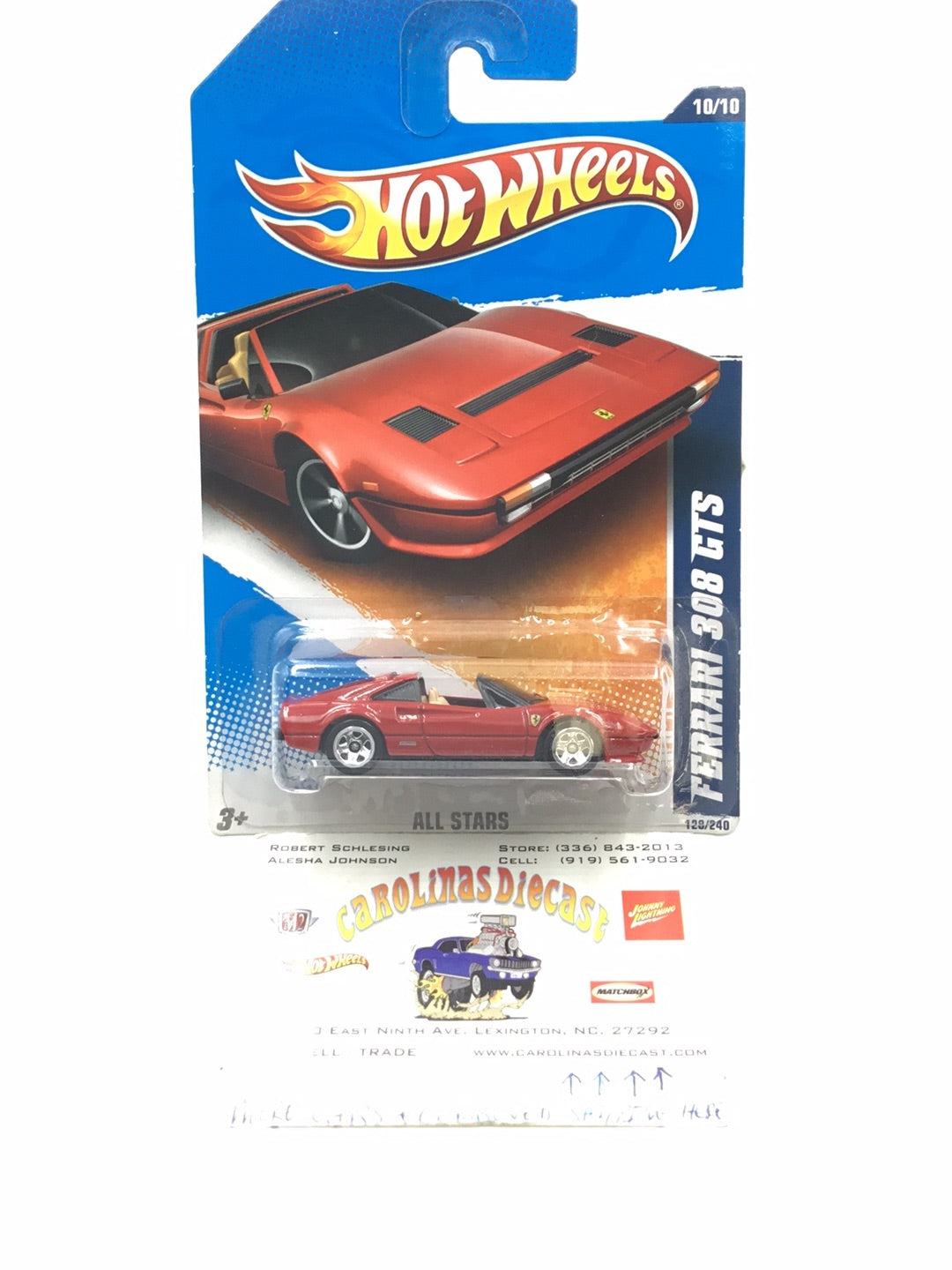 2011 Hot wheels #128 Ferrari 308 GTS with protector – carolinasdiecast