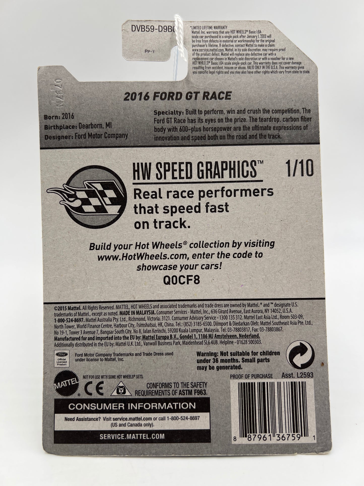 2017 Hot Wheels Speed Graphics #247 2016 Ford GT Race White 22D