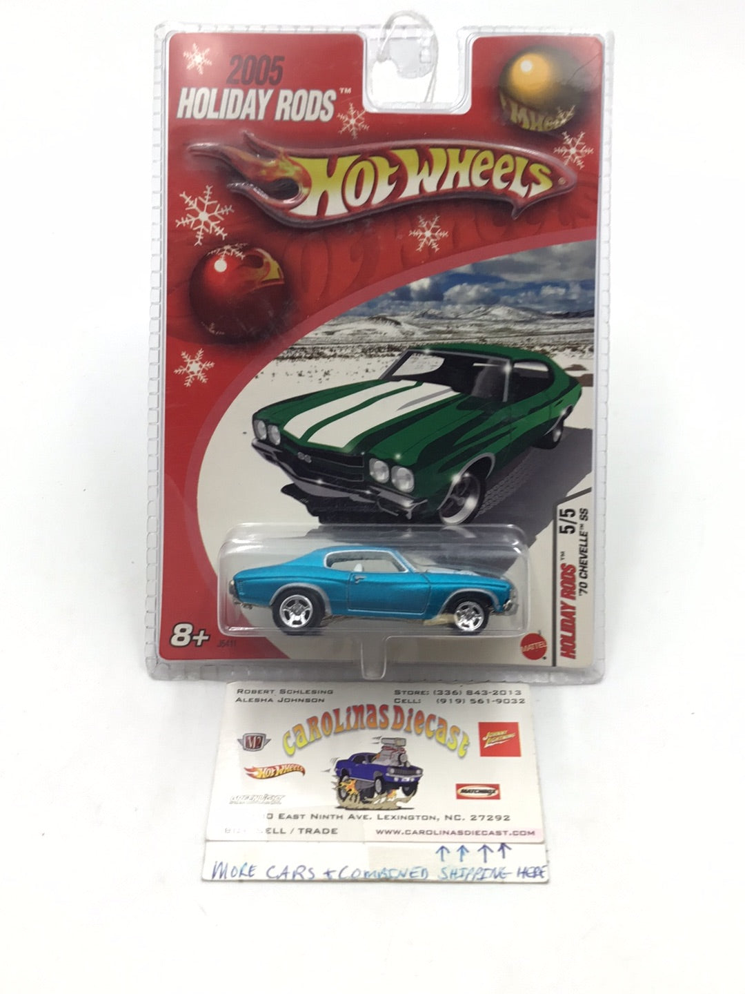 Hot wheels 2005 holiday rods #5 70 Chevelle SS Blue real riders