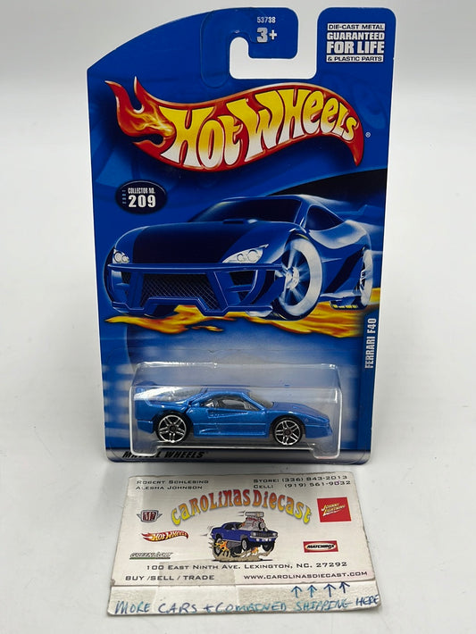 2001 Hot Wheels Blue Ferrari F40 #209