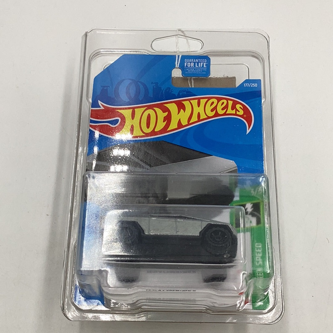 2022 Hot Wheels Green Speed #177 Tesla Cybertruck with protector