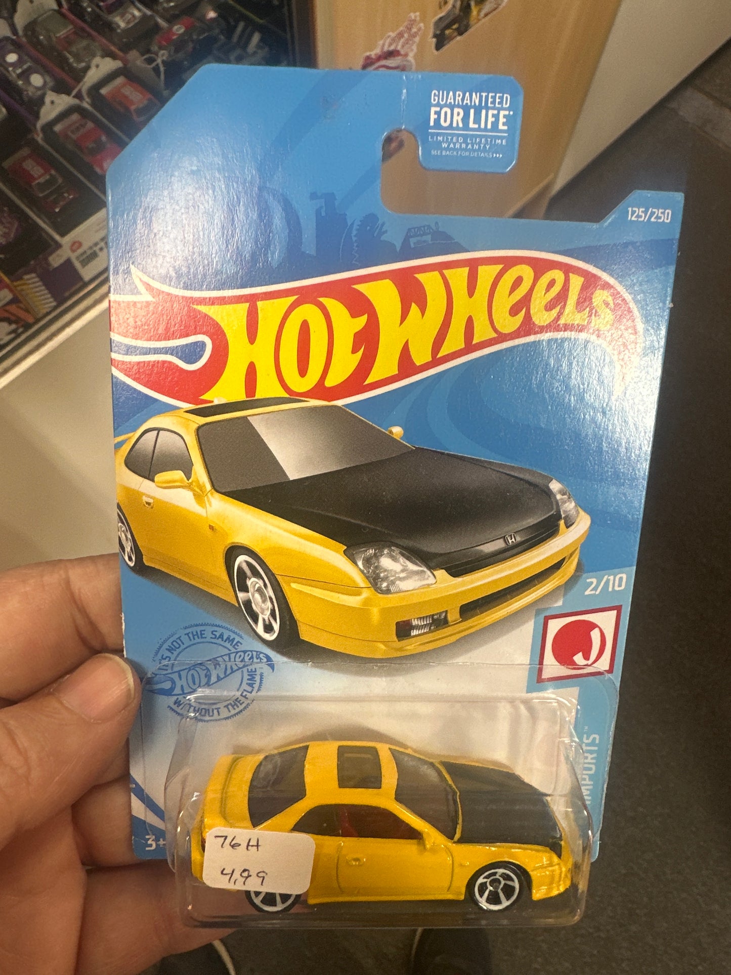 2021 hot wheels #125 98 Honda Prelude yellow small crease j hook 76H