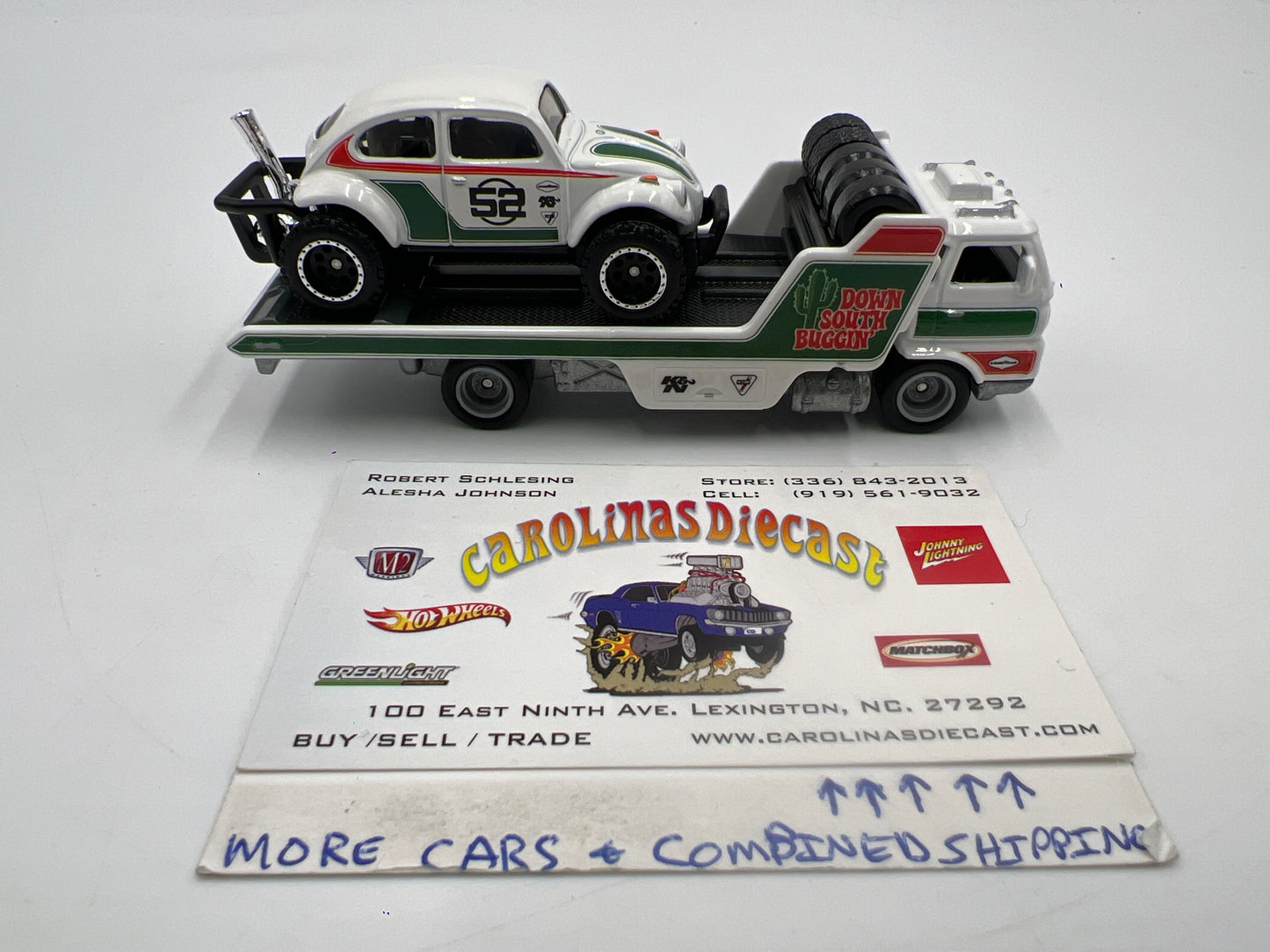 Hot Wheels 1/64 Premium Team Transport #23 Volkswagen Baja Bug & Wide Open White Loose