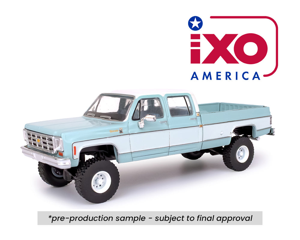 (Preorder) IXO Model 1:64 1978 Chevrolet Silverado K30 Crew Cab Fleetside Lifted Blue with White Limited Edition