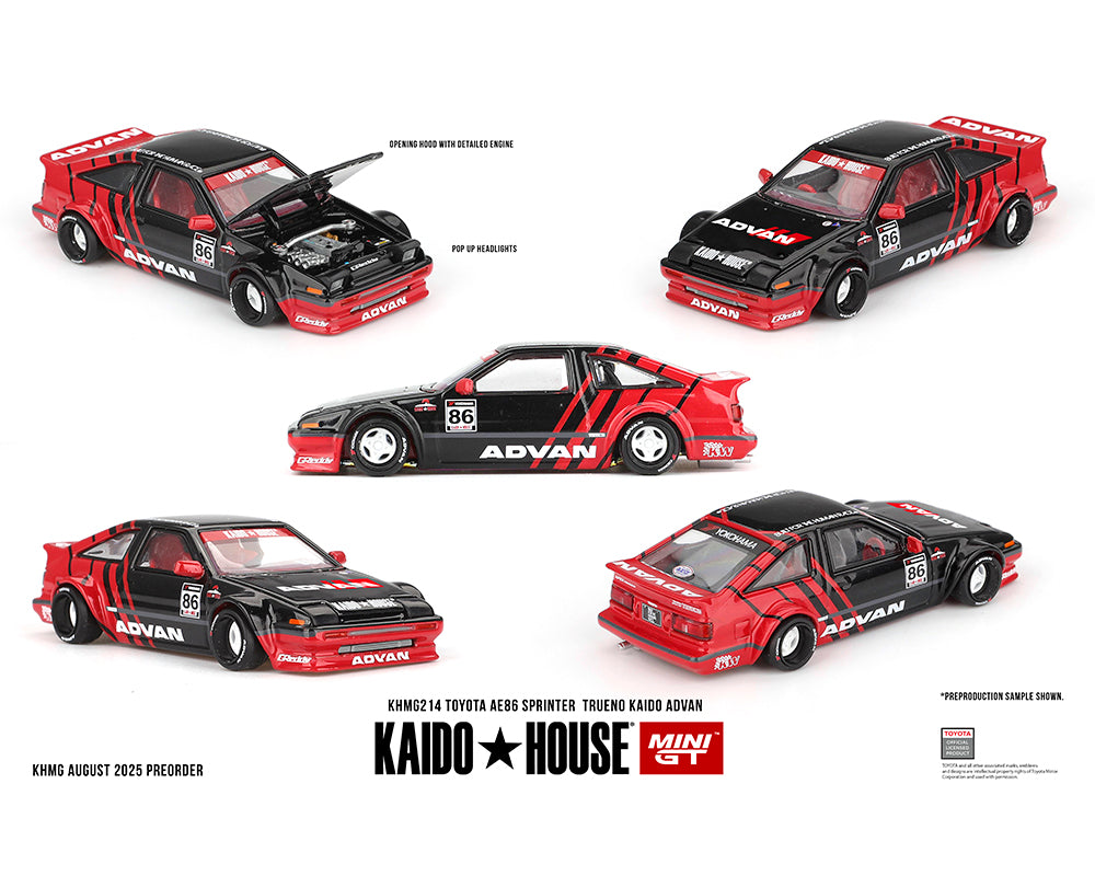 PREORDER Kaido House x Mini GT Toyota AE86 Sprinter Trueno Kaido ADVAN Red/Black #214