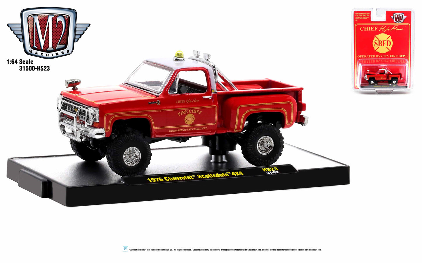 2022 M2 MACHINES 1976 Chevrolet Scottsdale Fire Truck Hobby Exclusive HS23 199B
