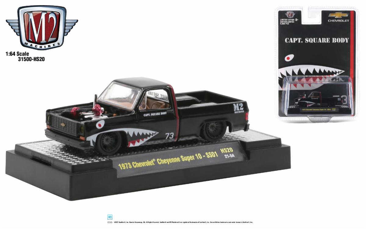 M2 MACHINES 1/64 HOBBY EXCLUSIVE 1973 CHEVROLET CHEYENNE SUPER 10 CAPT. SQUAREBODY BLACK SS01 HS20