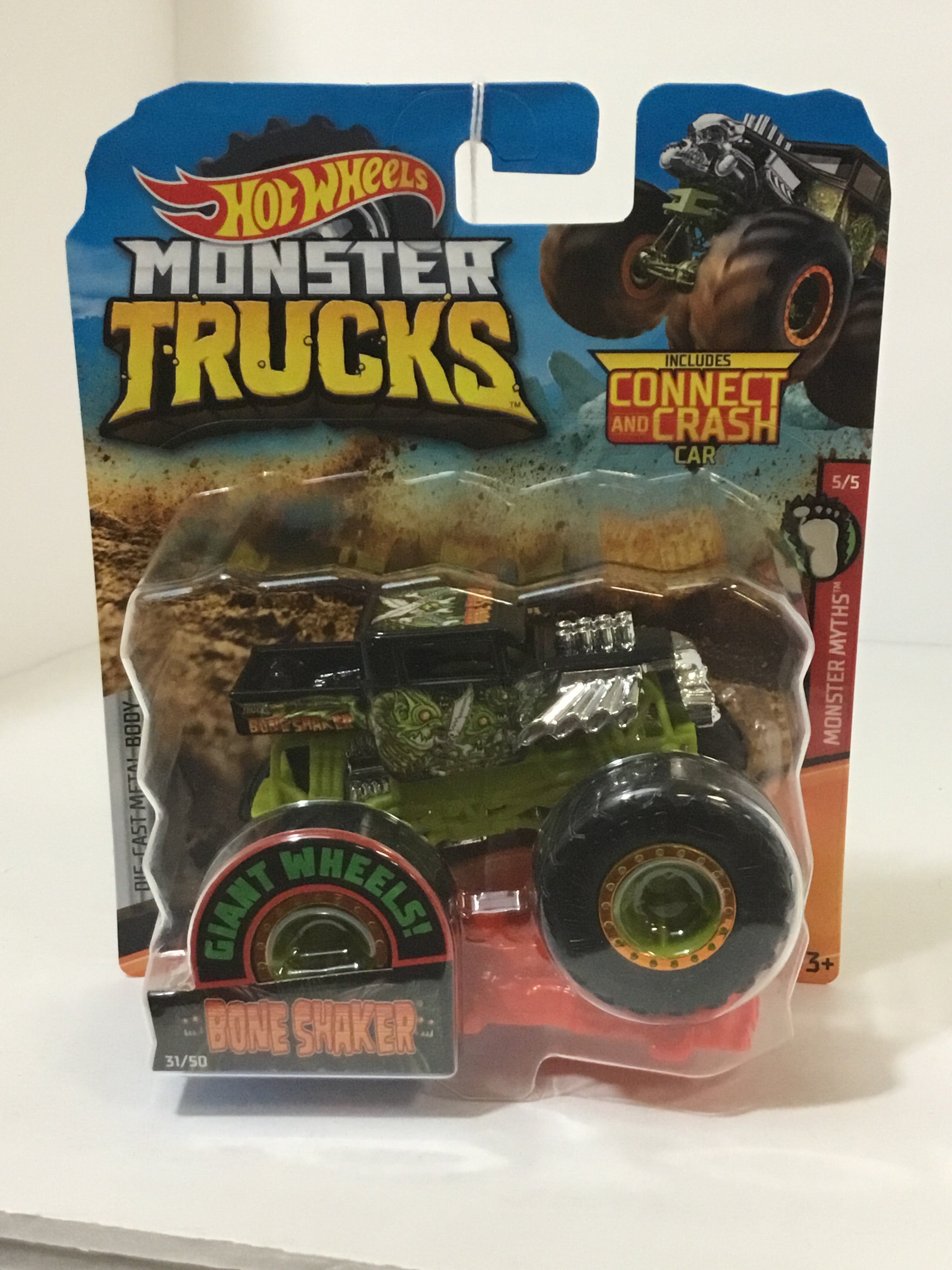 2018 hot wheels monster truck 5” bone shaker green