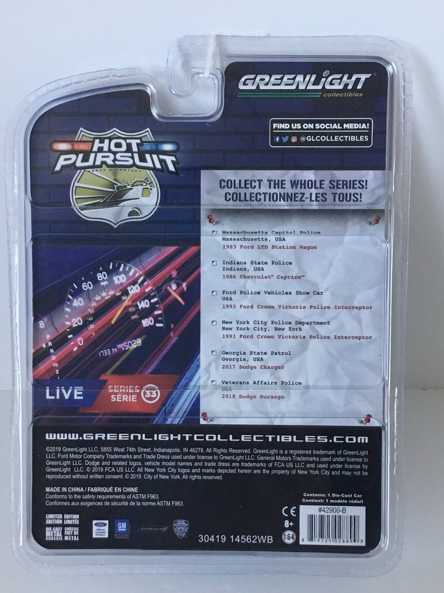 Greenlight Hot Pursuit series 33 Indiana state police 1986 Chevrolet Caprice CHASE