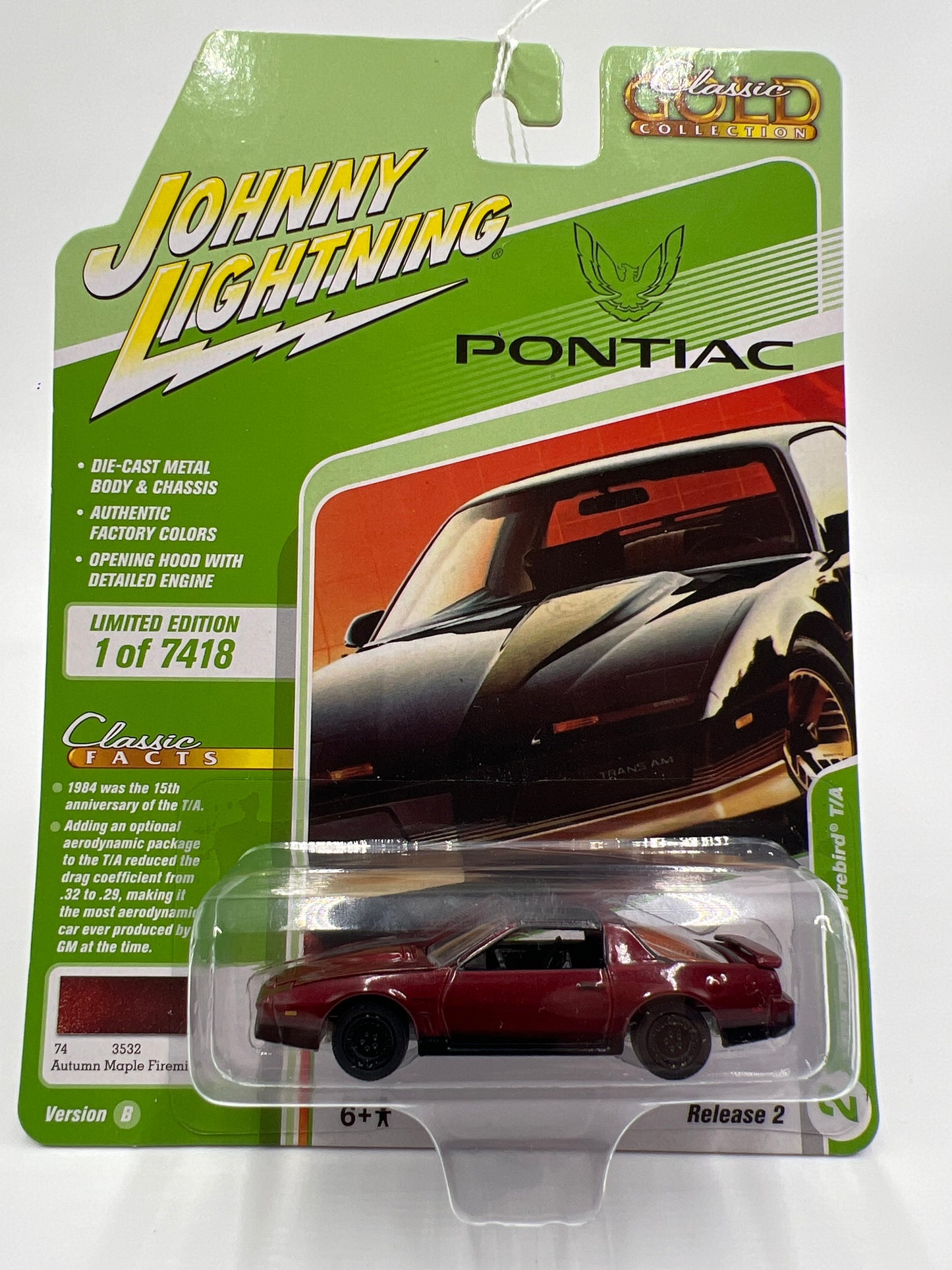 Johnny Lightning Classic Gold Collection Release 2 Version B 1984 Pontiac Firebird T/A Autumn Maple Firemist Red 227C