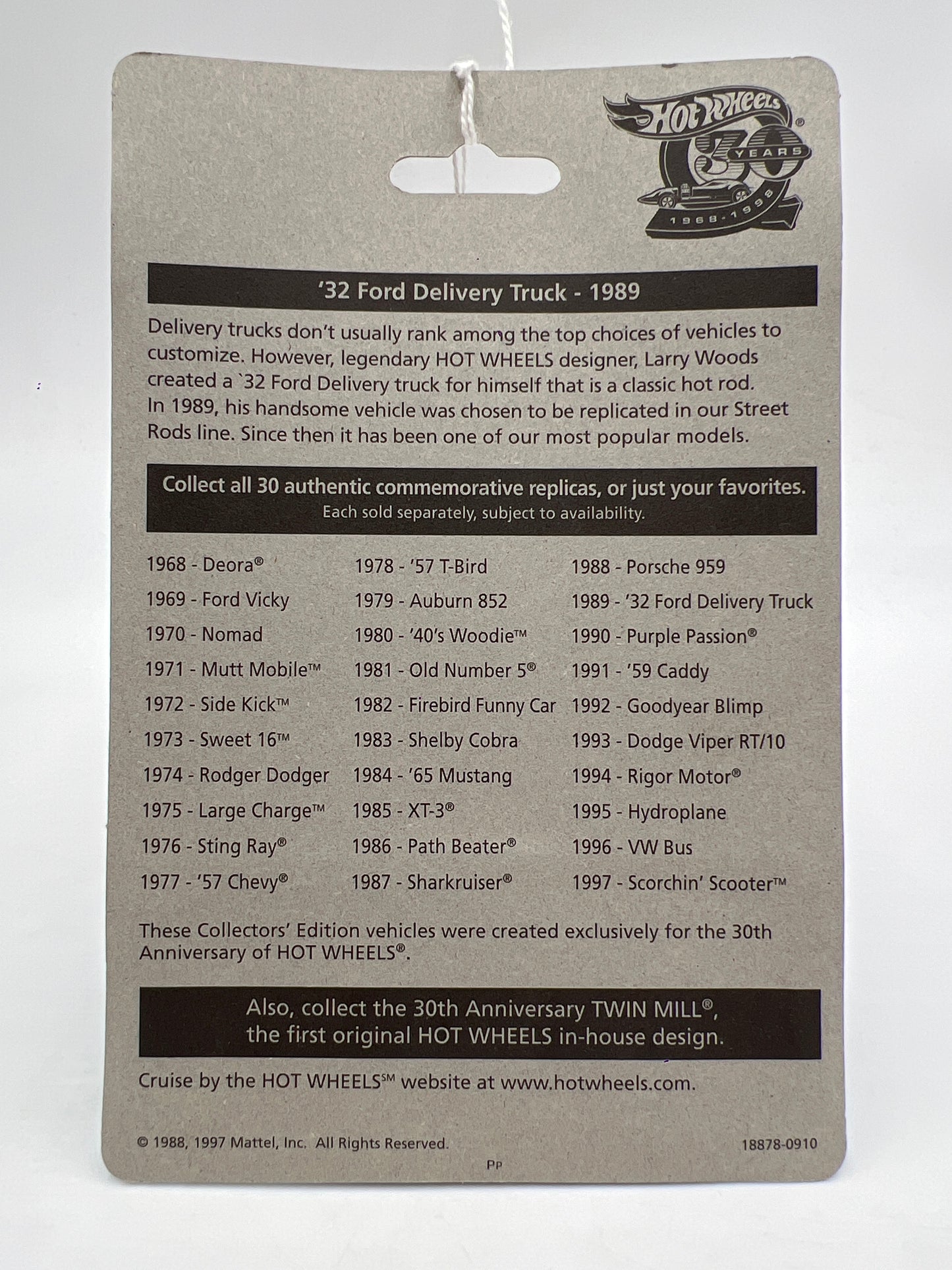 Hot Wheels 30 Years 1989 Authentic Commemorative Replica Classics 32 Ford Delivery Truck Yellow