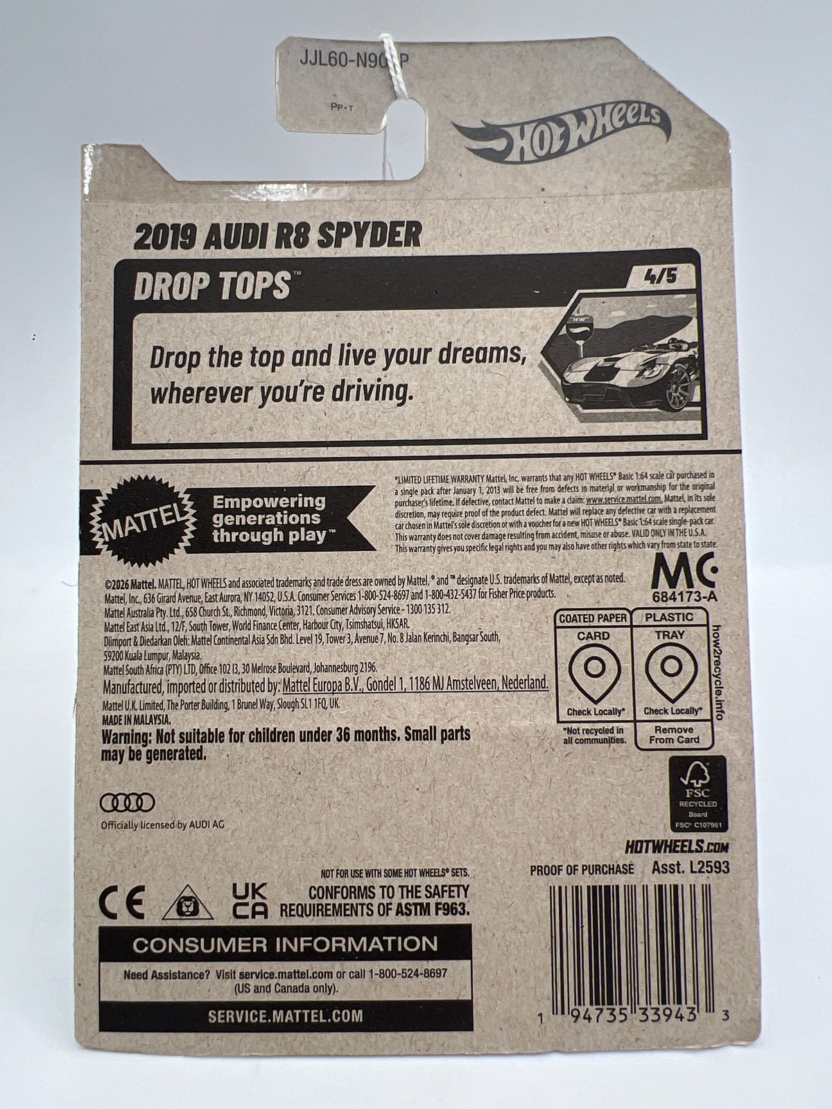 2026 Hot Wheels P Case #130 2019 Audi R8 Spyder Silver