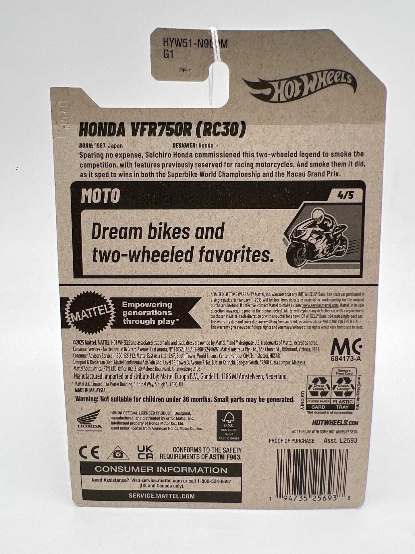 2025 Hot Wheels M Case Moto #224 Honda VFR750R RC30 77i