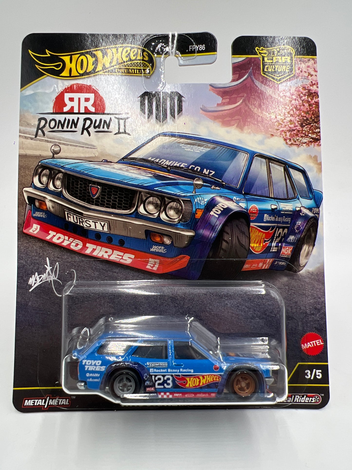 2025 Hot Wheels Premium Ronin Run II #3 Mad Mike Mazda RX-3 Wagon Blue 259i
