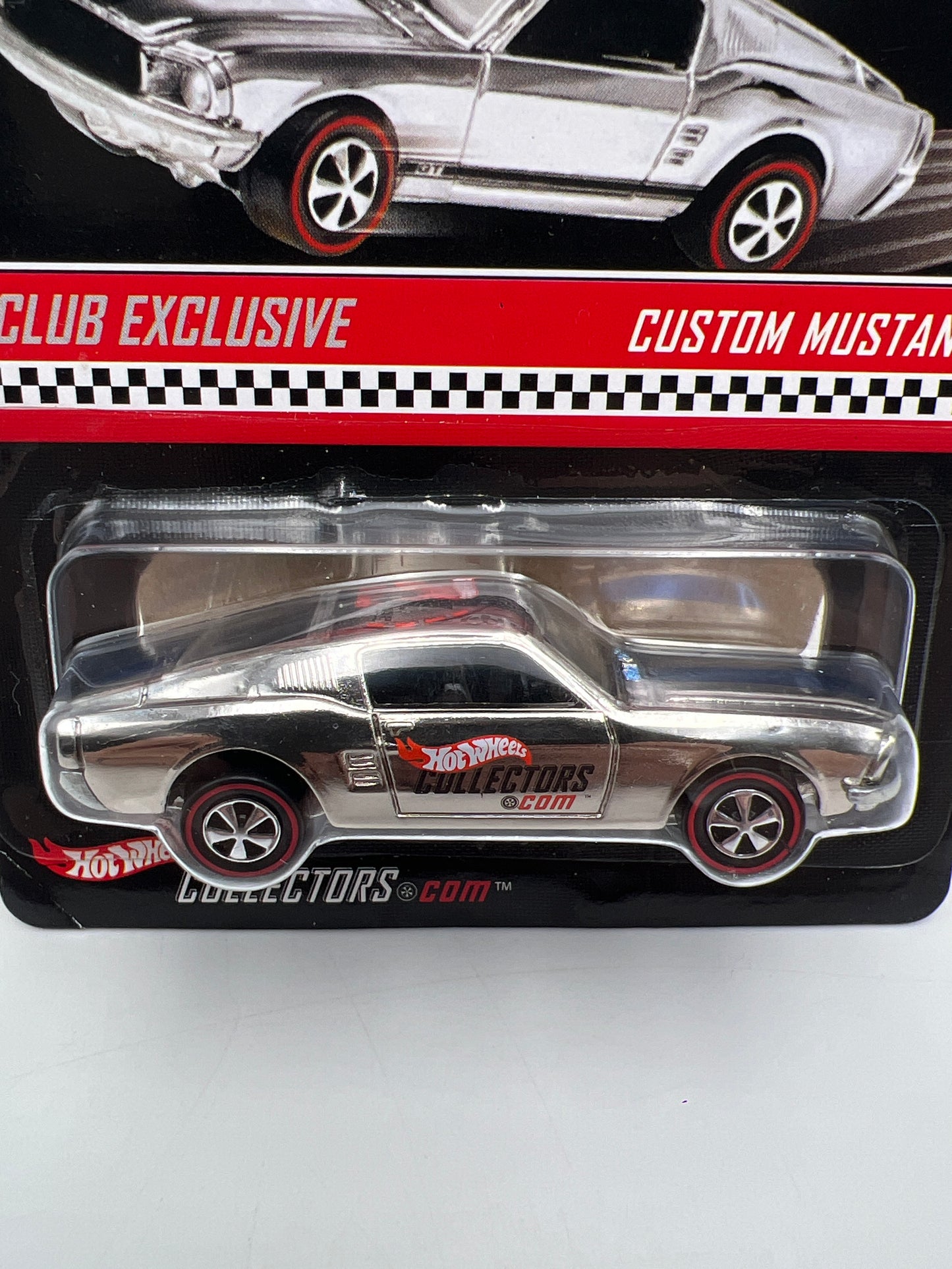 2003 Hot Wheels RLC Club Exclusive Custom Mustang Chrome/Blue Stripes W/Protector