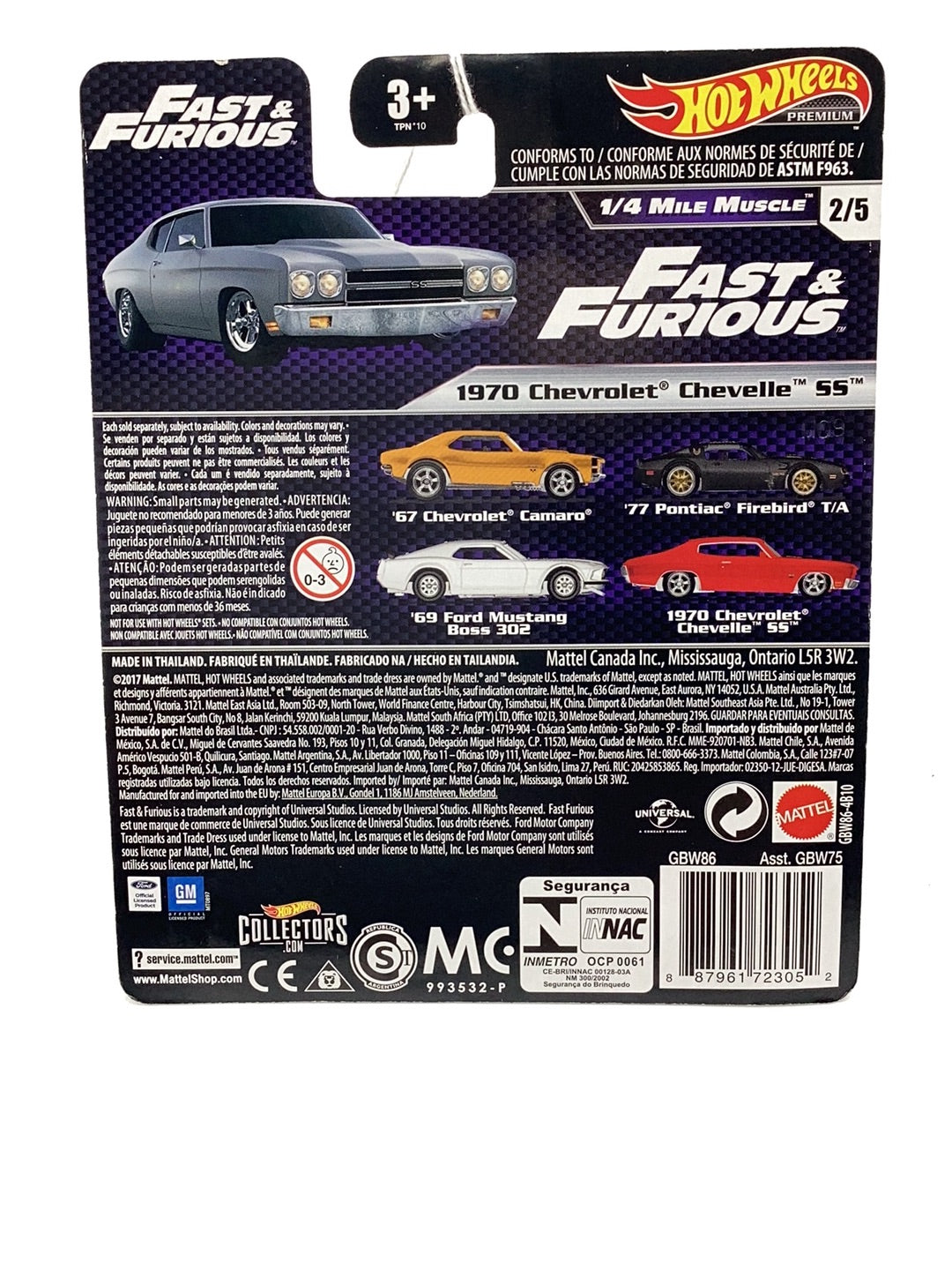 Hot wheels premium fast and furious 1/4 mile Muscle 1970 Chevrolet Chevelle SS 247B