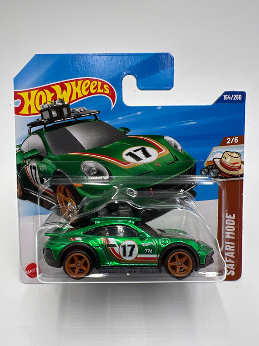 2025 Hot Wheels Short Card Super Treasure Hunt #154 Porsche 911 Rallye Green W/Protector