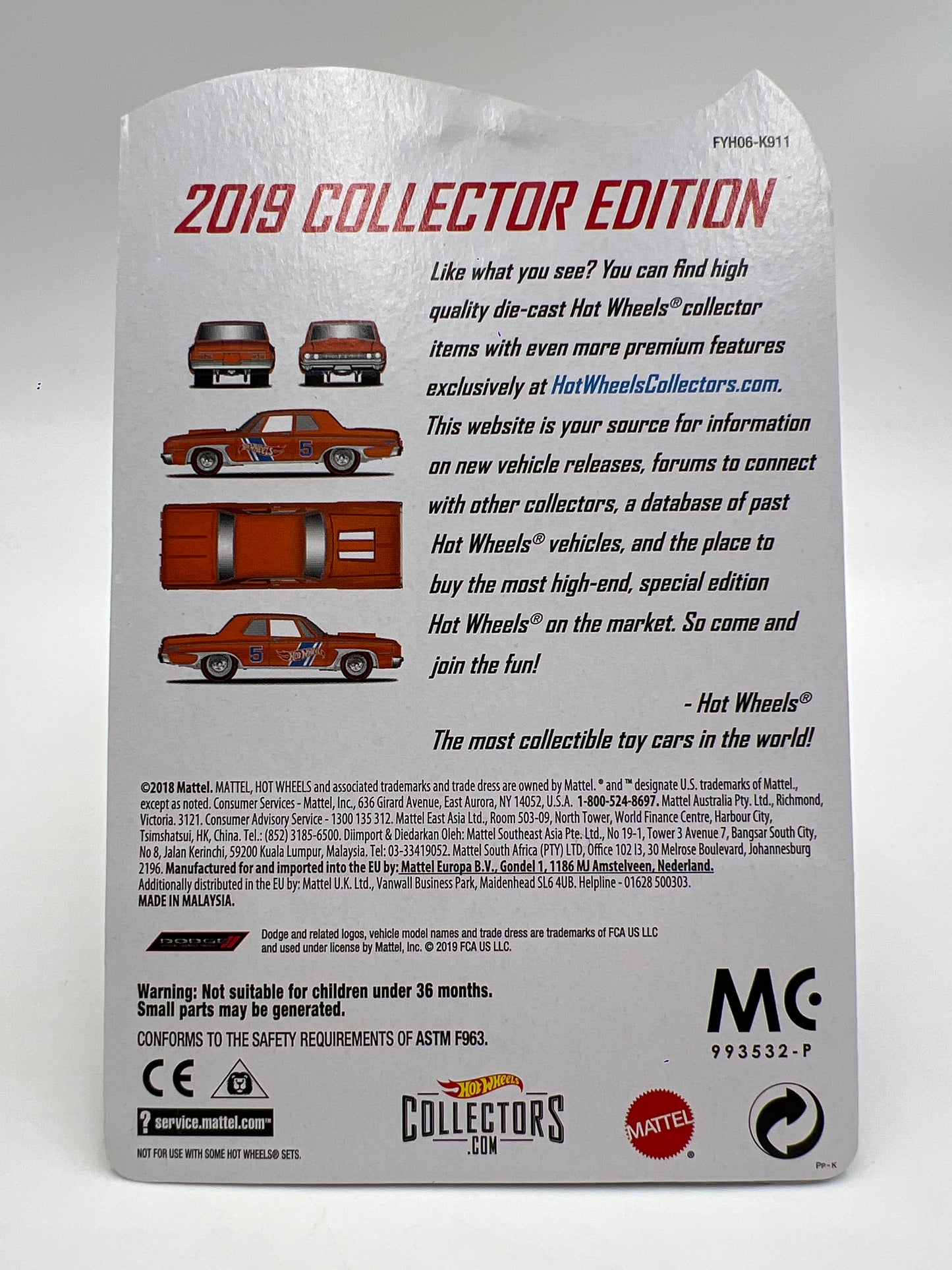 2019 Hot Wheels Factory Sealed Collectors Edition Mail In #5 64 Dodge 330 Orange W/Protector