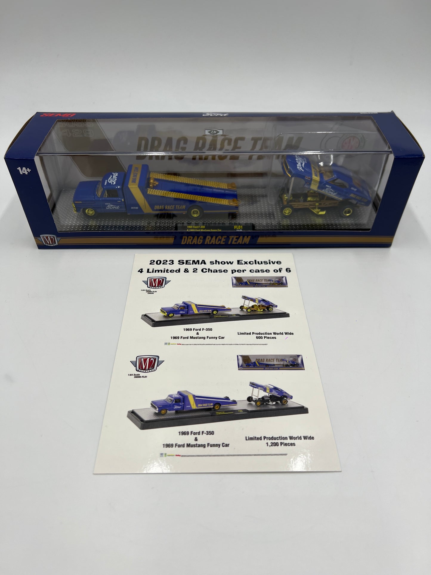M2 Machines SEMA 2023 CHASE 1/600 Drag Race Team 1969 Ford F-350 & 1969 Ford Mustang Funny Car W/Card FL01