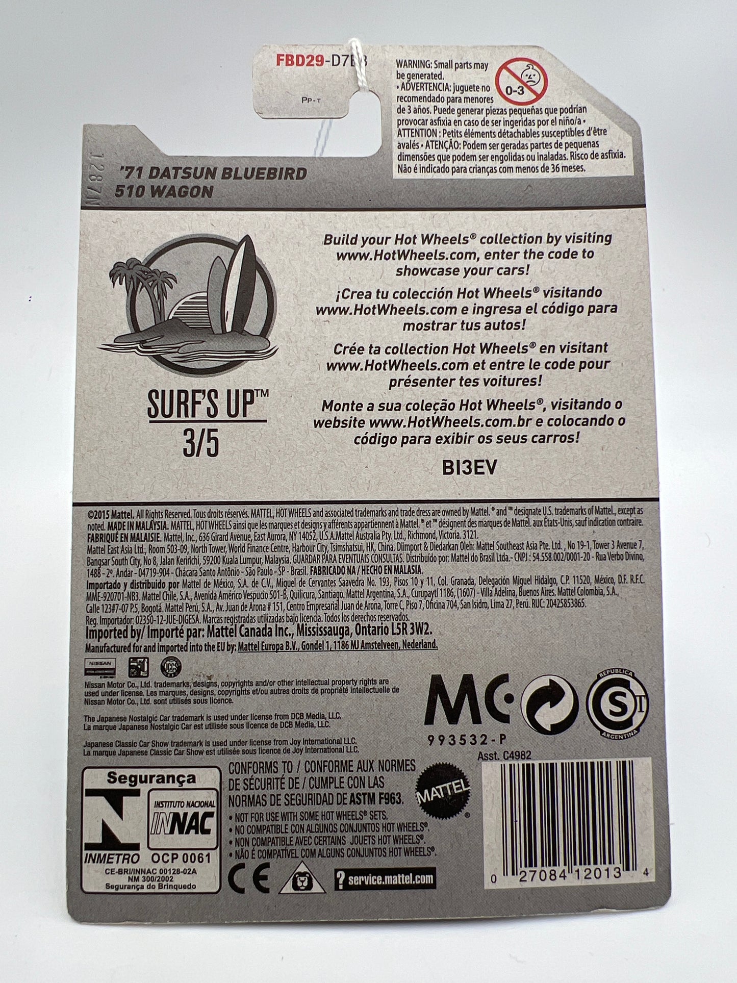 2017 Hot Wheels Surfs Up #277 71 Datsun Bluebird 510 Wagon Blue 88B