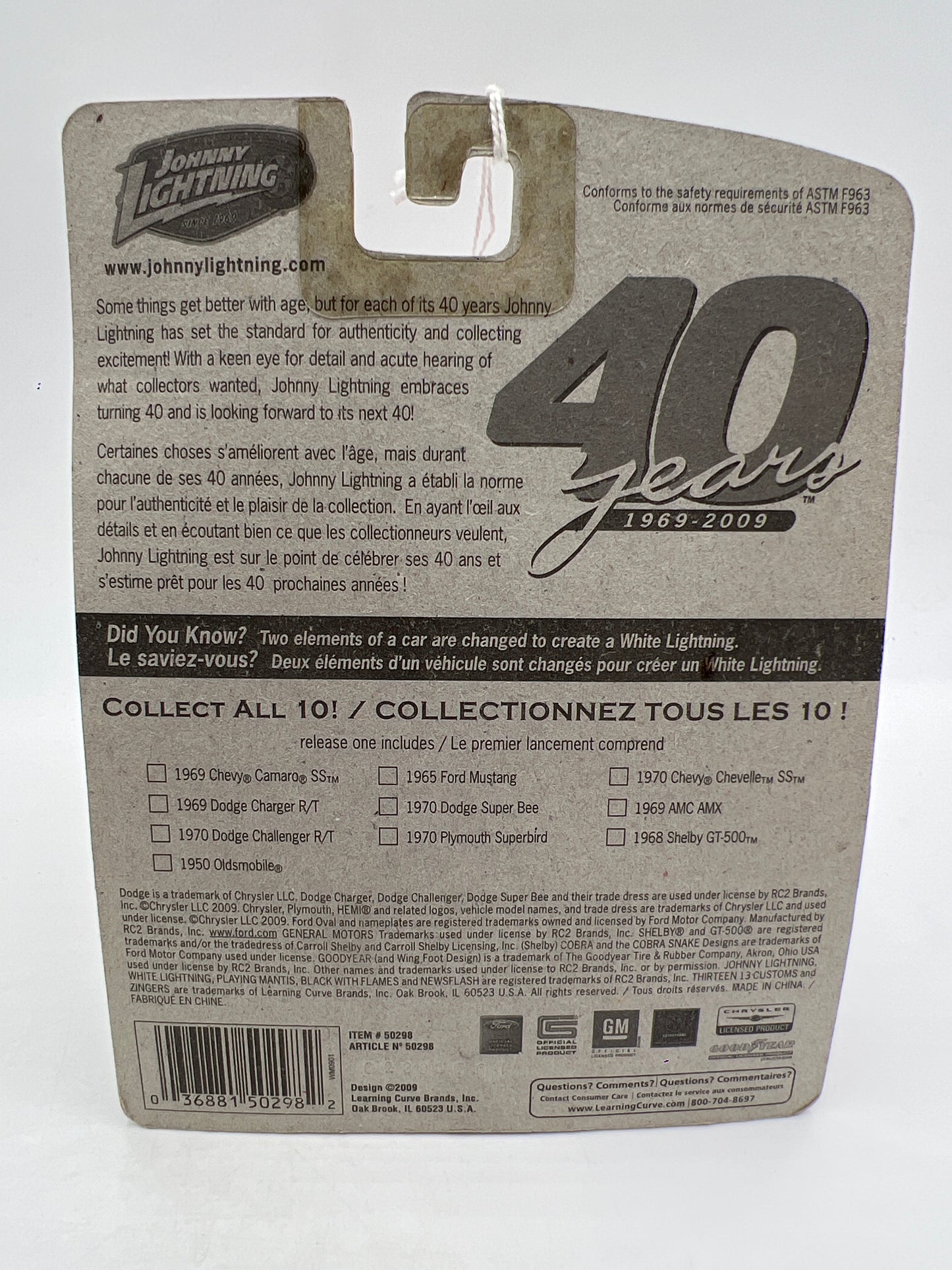 Johnny Lightning Small Card 1969 Chevy Camaro SS Black/White