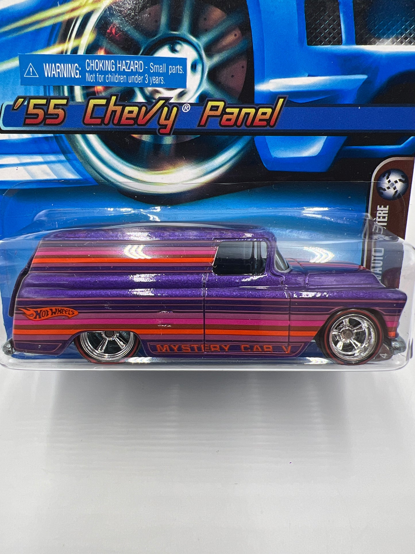 2006 Hot Wheels Mystery Car #222 55 Chevy Panel Real Riders W/Protector Cracked Blister
