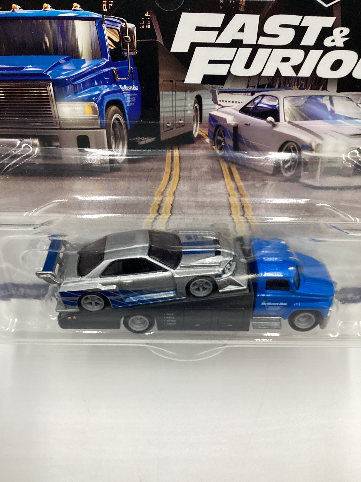 Hot Wheels Team Transport Fast and Furious LB-ER34 Super Silhouette Nissan Skyline Carry On Blue with Protector