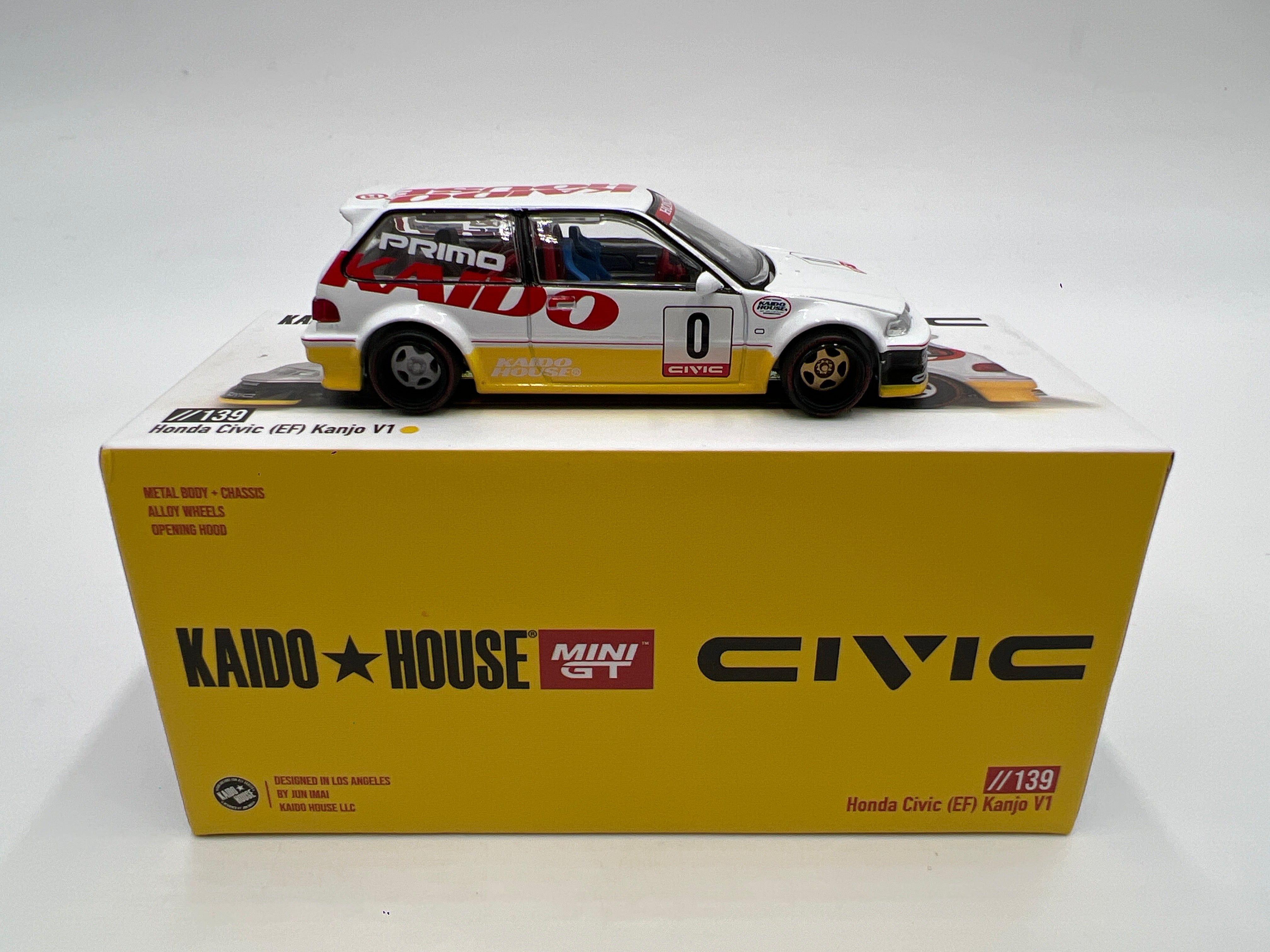 街道ハウスHonda Civic (EF) Kanjo V1　チェイス Honda Civic EF Kanjo V1 White Yellow Kaido house 1/64 scale – Hanz