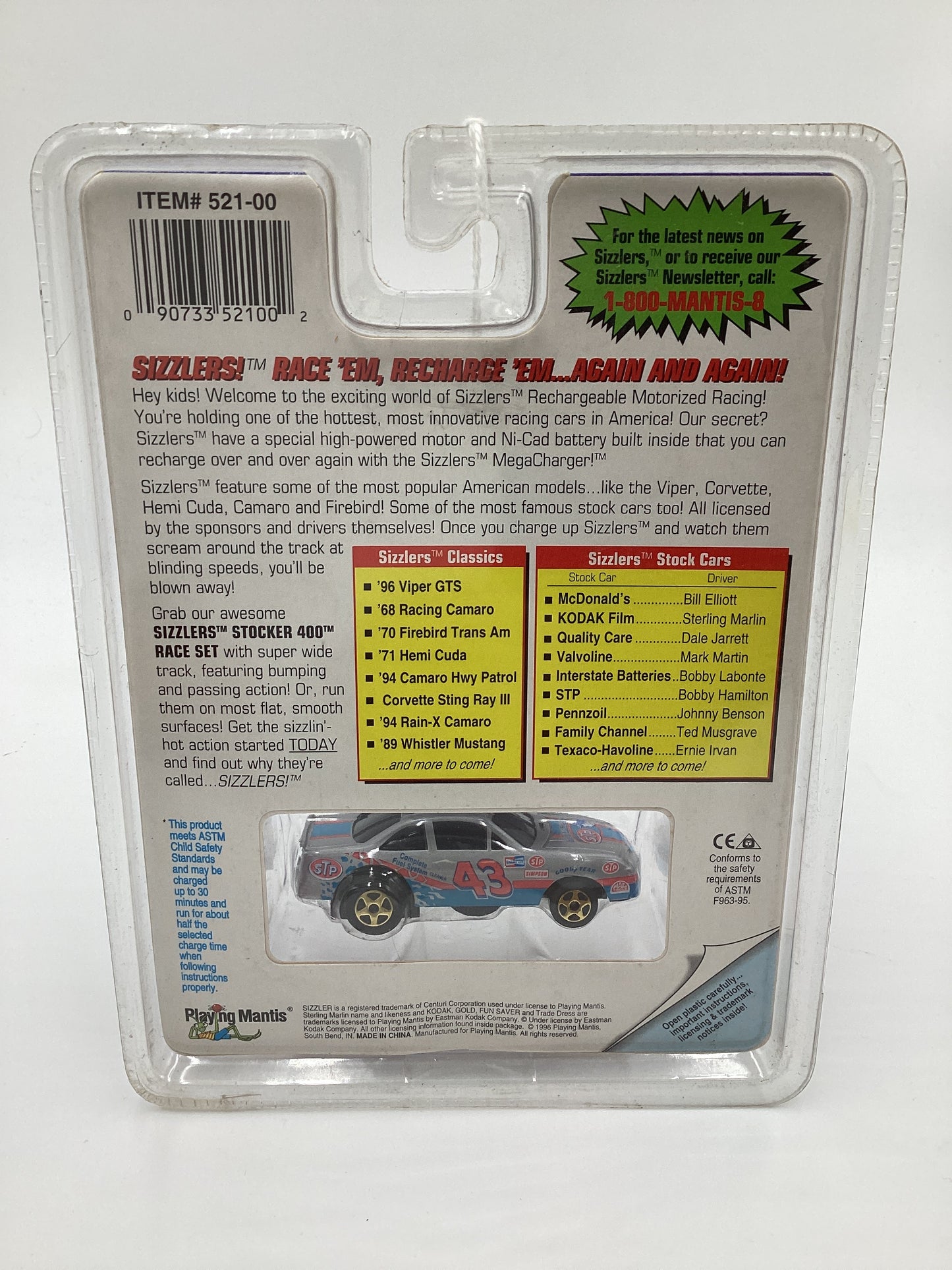 Playing Mantis Sizzlers Rechargeable Motorized Racers STP Bobby Hamilton Silver #43 (SR)