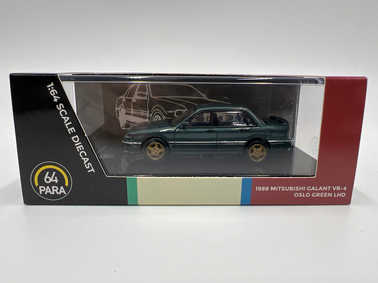 Para64 1:64 Scale Diecast Mitsubishi Motors 1988 Mitsubishi Galant VR-4 Oslo Green LHD