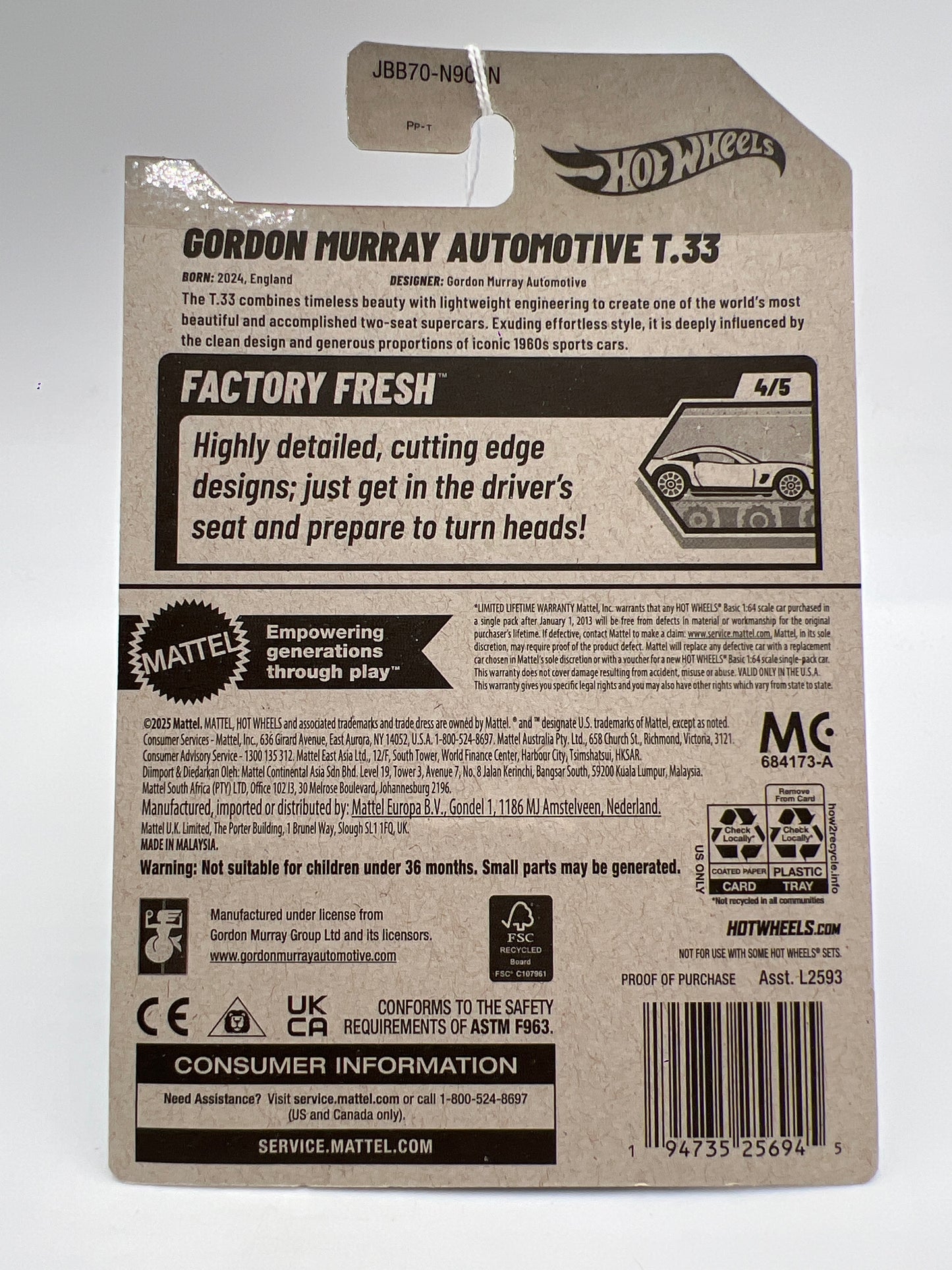 2025 Hot Wheels N Case Factory Fresh #90 Gordon Murray Automotive T.33 Blue QQ3