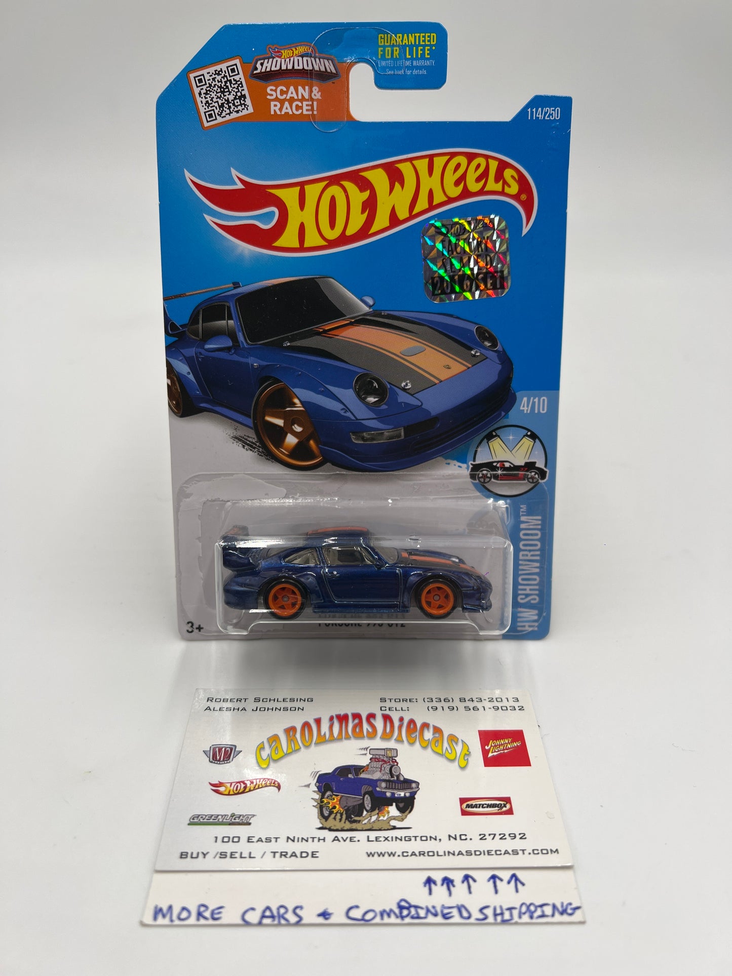 2016 Hot Wheels Factory Sealed Super Treasure Hunt #114 Porsche 993 GT2 Half Cage Blue (Reglued Blister) W/Protector