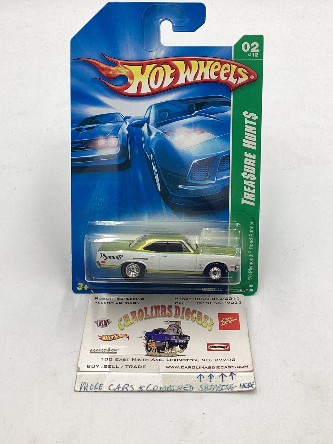 2008 Hot Wheels Super Treasure Hunt 70 Plymouth Roadrunner #162 with protector