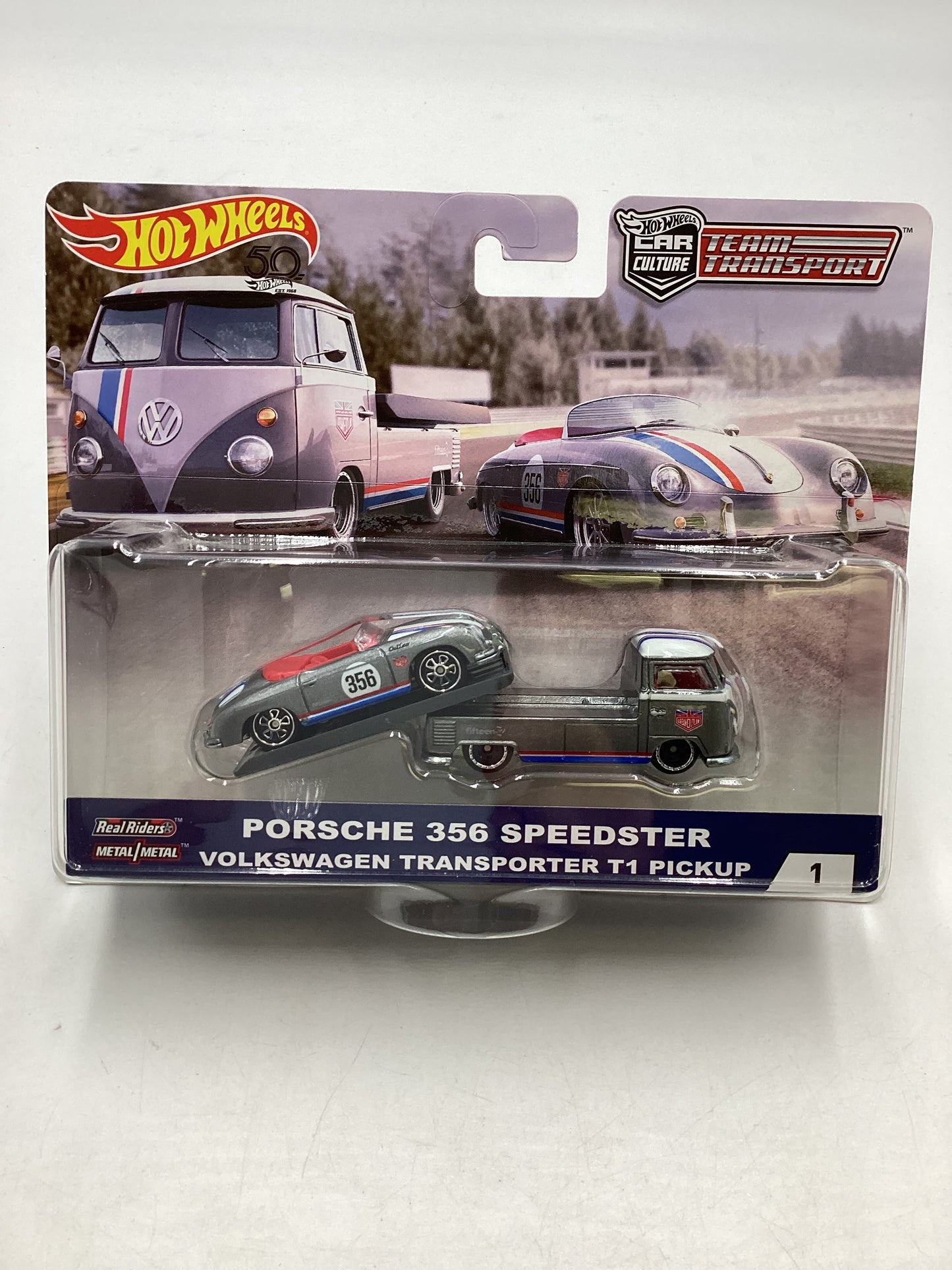 2018 Hot Wheels Team transport #1 Porsche 356 Speedster & Volkswagen Transporter T1 Pickup with Protector