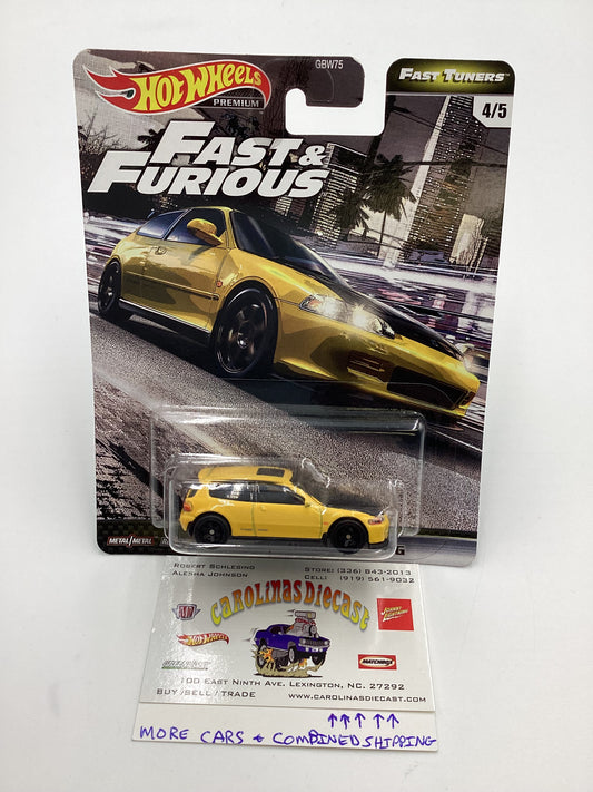 Hot Wheels Premium  Fast & Furious Fast Tuners #4 Honda Civic EG Yellow W/Protector