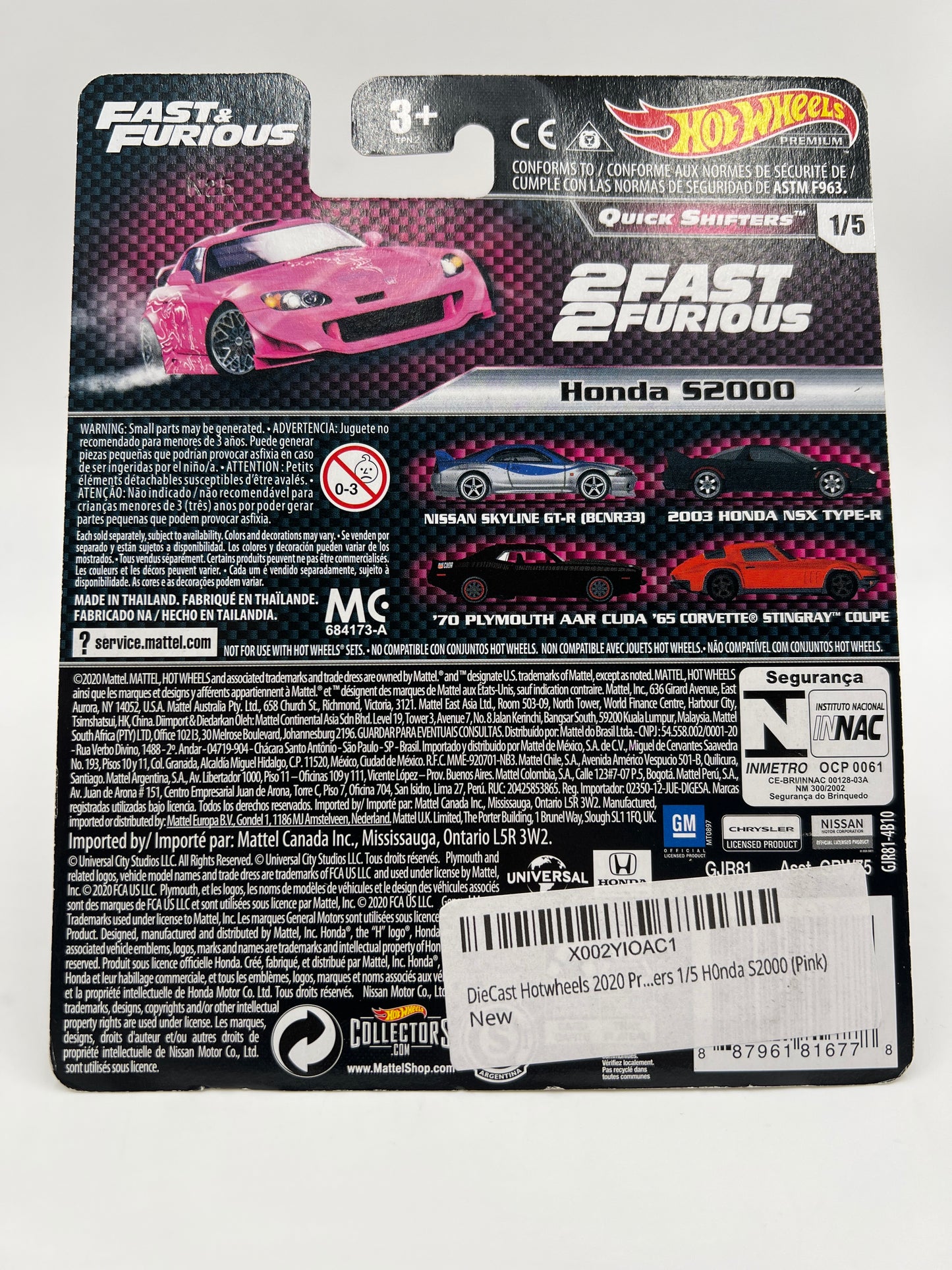 Hot Wheels Premium Fast & Furious Quick Shifters #1 Honda S2000 Pink W/Protector Cracked Blister