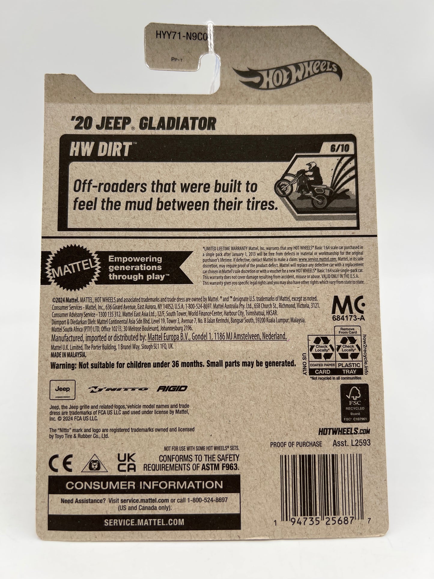 2025 Hot Wheels F Case HW Dirt #130 20 Jeep Gladiator Black Nitto 45B