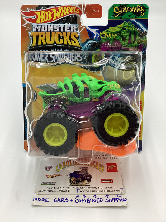 2024 Hot wheels Monster Trucks Power Smashers #1 Skelesaurus Green 133E