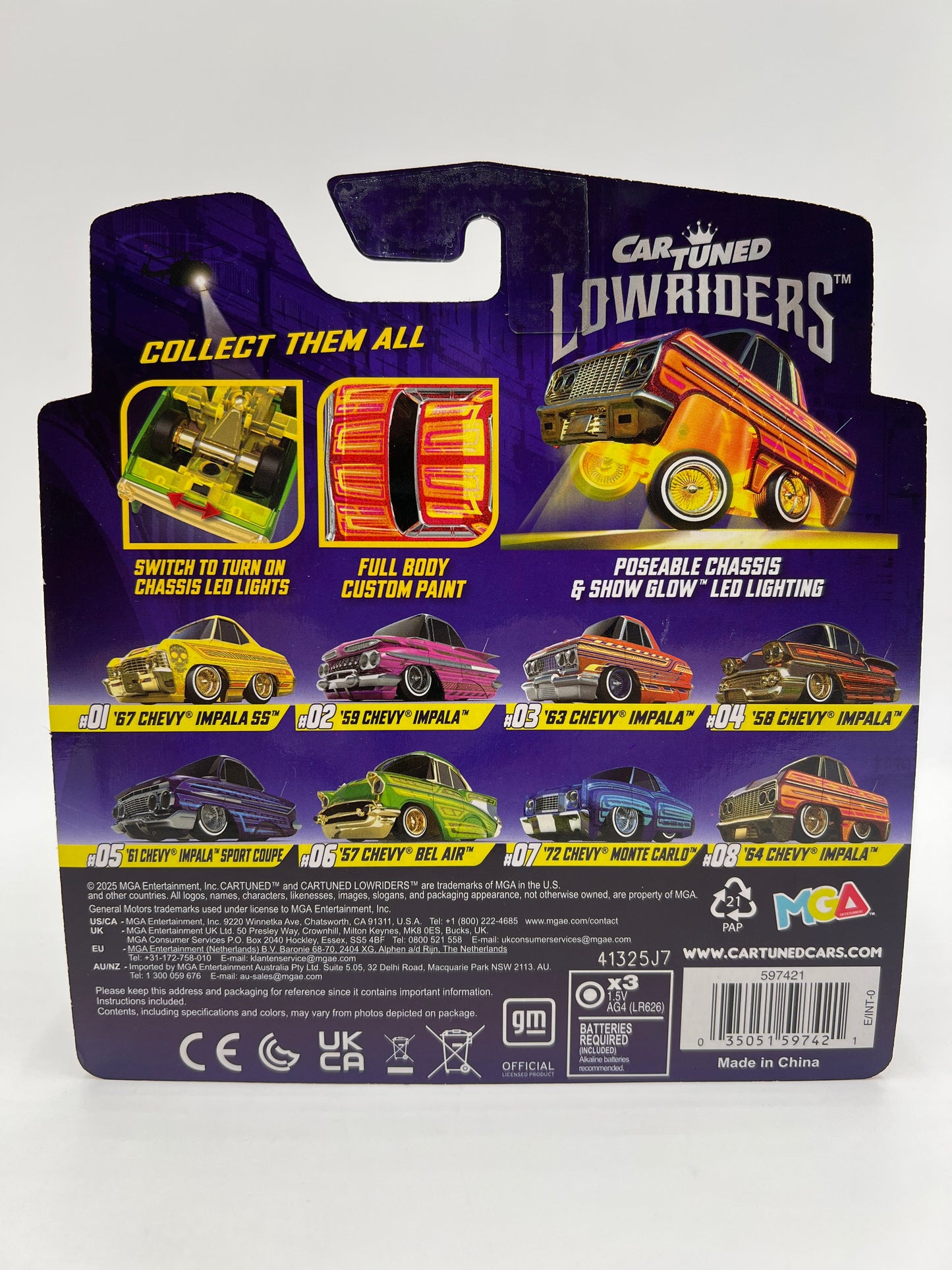 MGA Car Tuned Series 1 Show Glow Lowriders #8 64 Chevy Impala Red