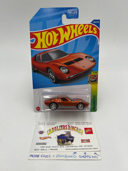 2022 Hot Wheels Super Treasure Hunt #202 71 Lamborghini Miura SV Orange W/Protector J-Hook Vein