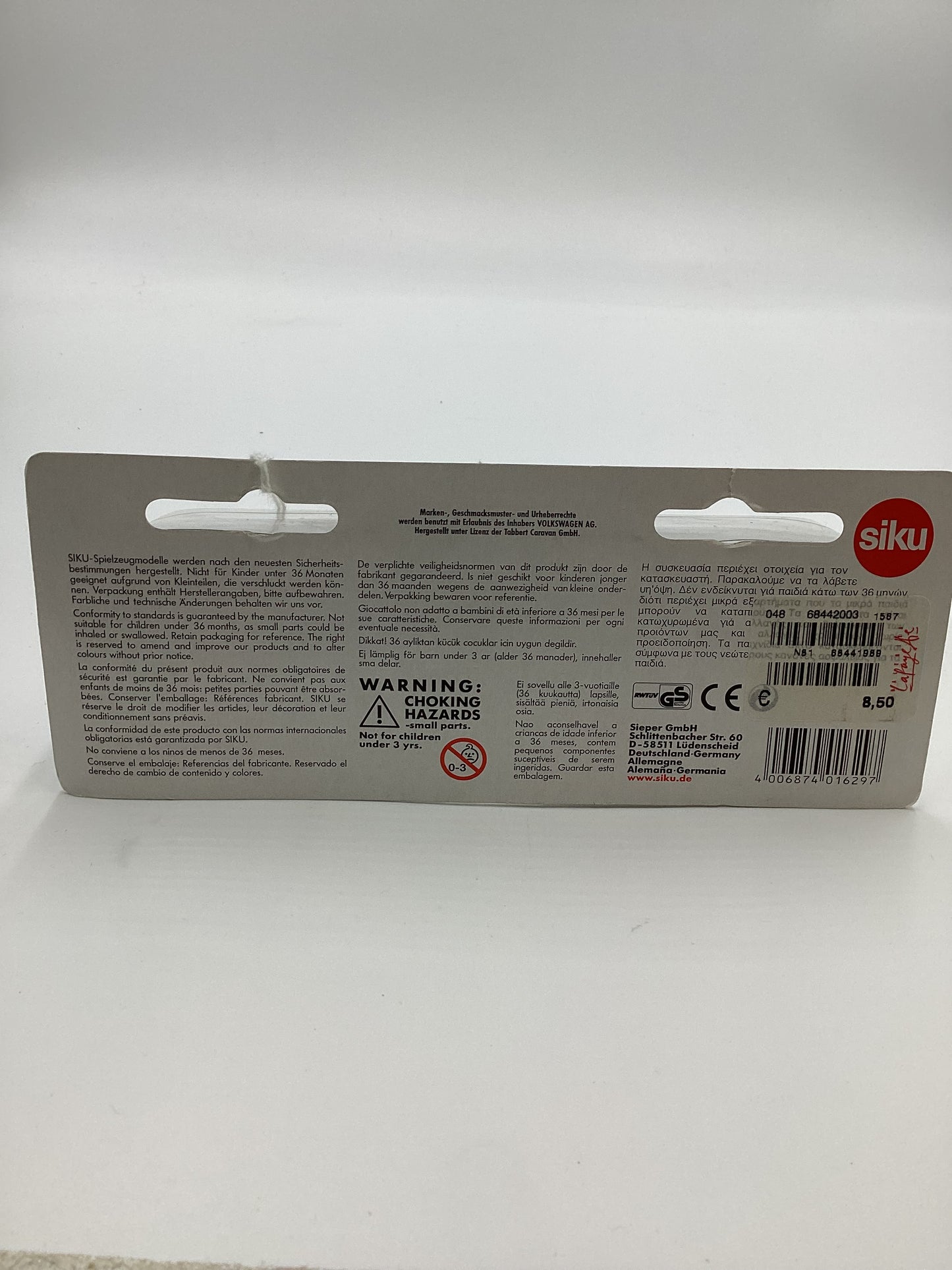 Siku #1629 Car with Caravan Yellow VW Beetle SR