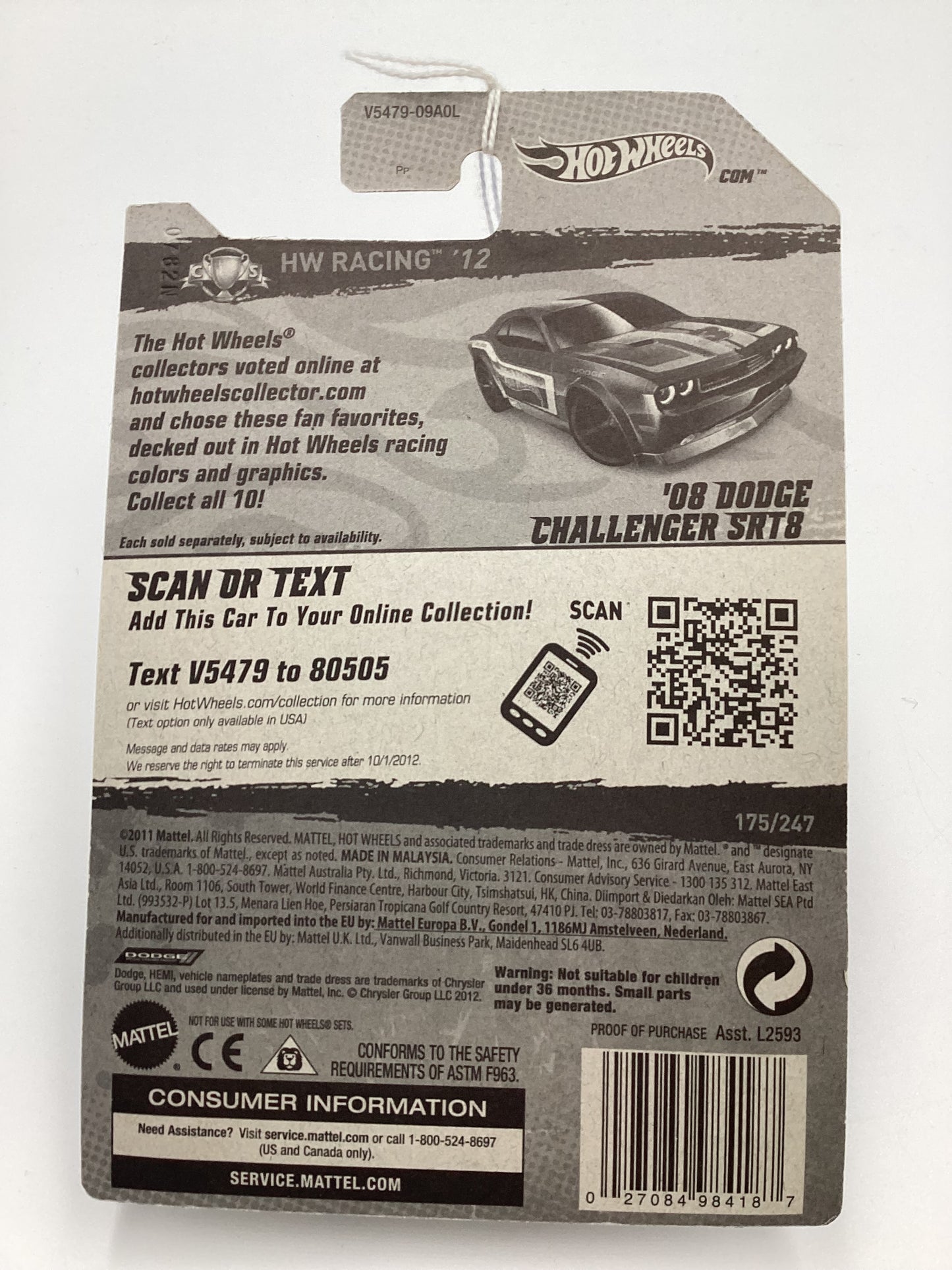 2012 Hot Wheels Racing #175 08 Dodge Challenger SRT8 Blue 53F