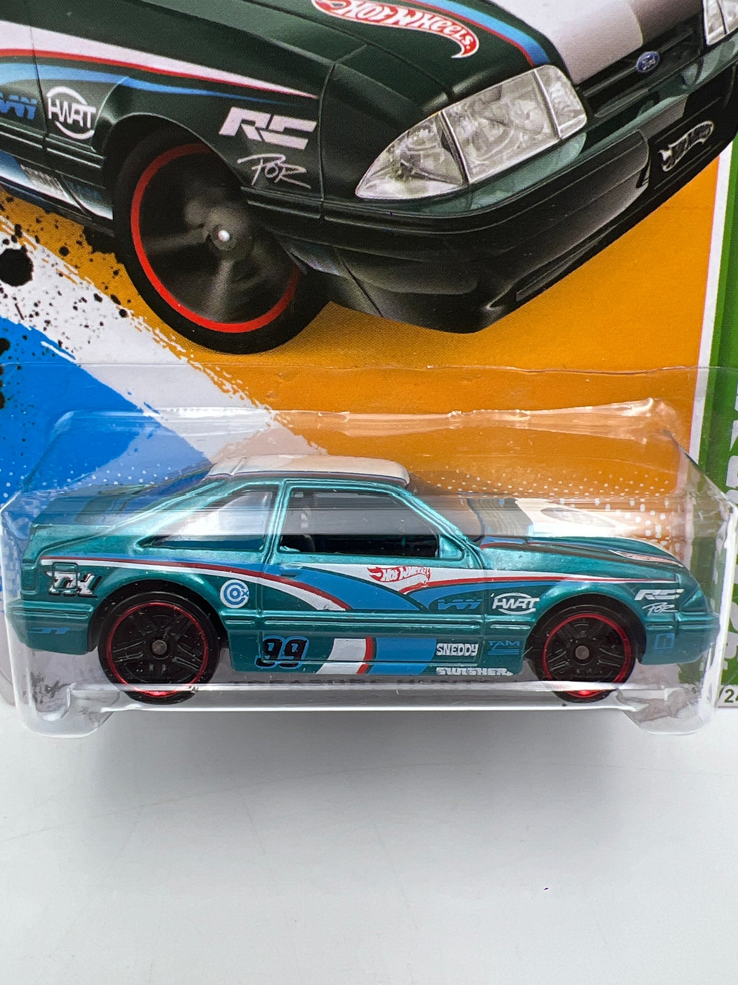 2012 Hot Wheels Treasure Hunts #64 92 Ford Mustang Teal W/Protector