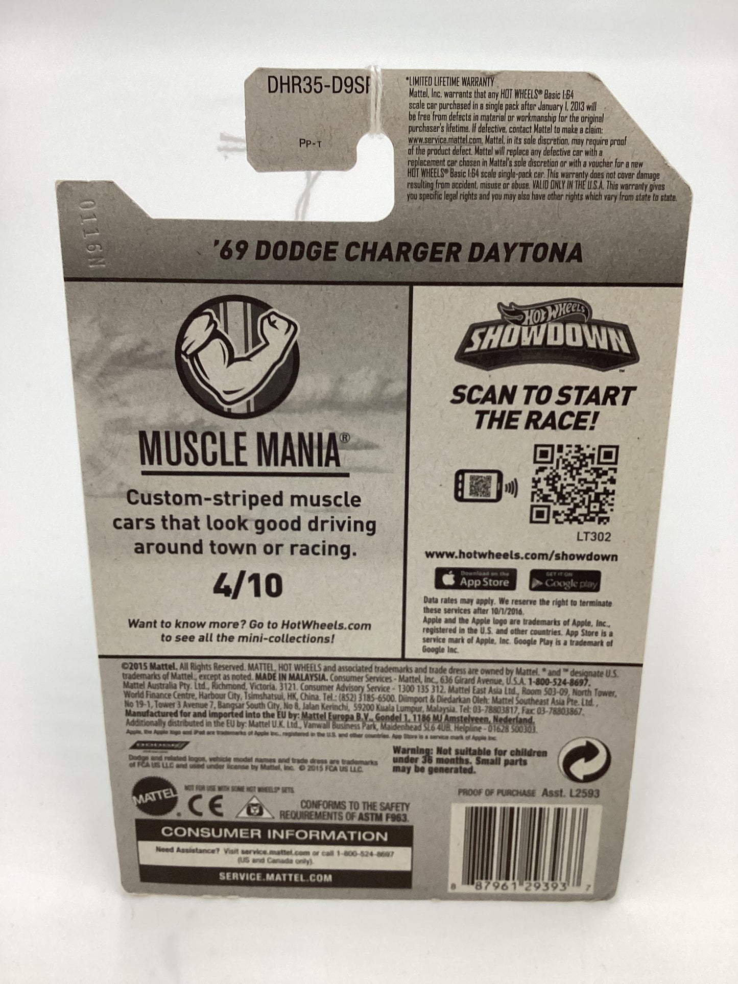 2016 Hot Wheels #124 69 DODGE CHARGER DAYTONA Green Target Spring Card 236E