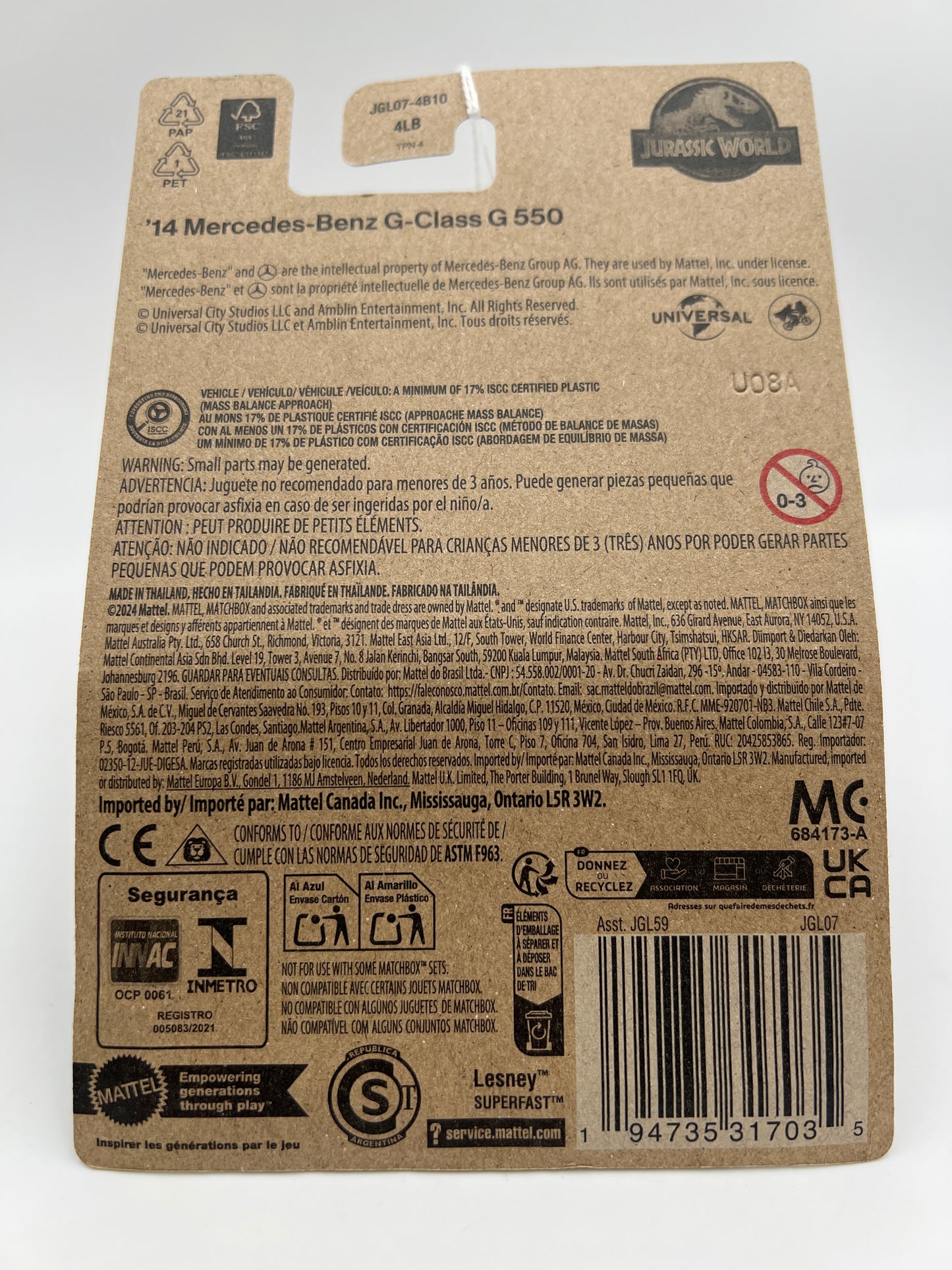 2025 Matchbox Jurassic World Rebirth 14 Mercedes-Benz G-Class G 550 White 161E