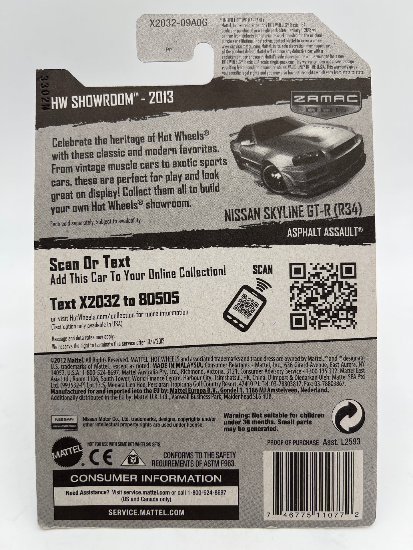 2013 Hot Wheels Walmart Zamac 6 #158 Nissan Skyline GT-R R34 W/Protector