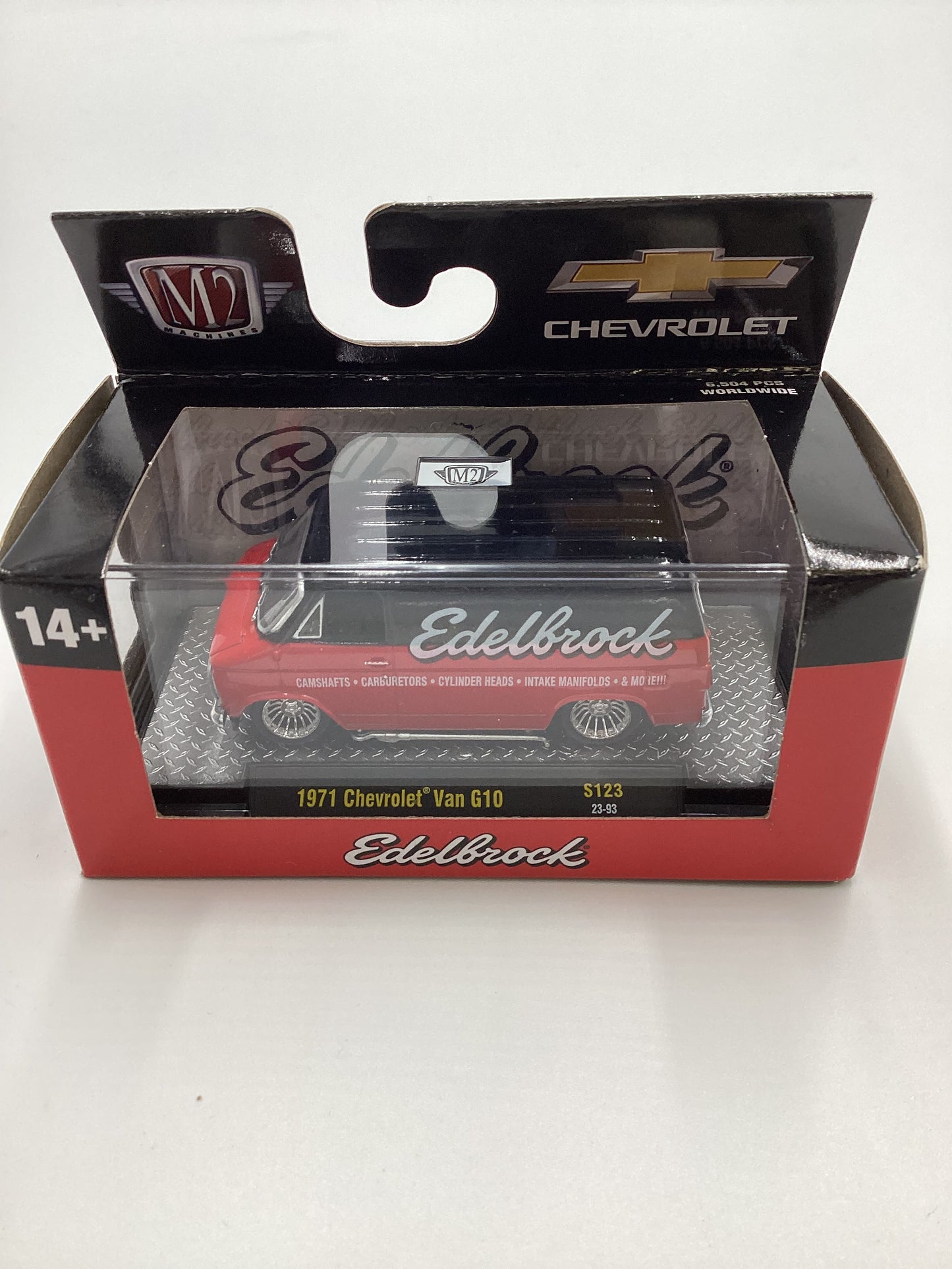 2023 M2 Machines Edelbrock 1971 Chevrolet Van G10 Black/Red S123 Orielly Exclusive