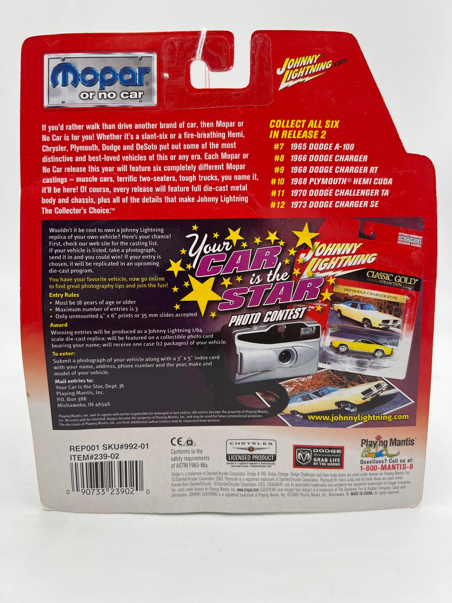 Johnny Lightning Mopar Or No Car #10 1968 Plymouth Hemi Cuda Silver 221G