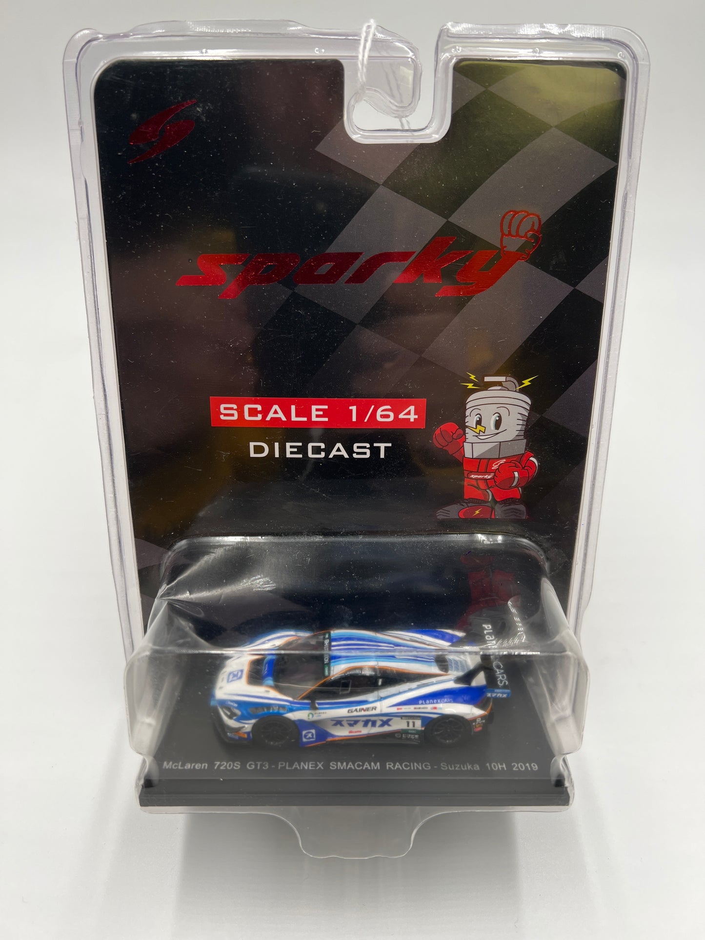 Sparky Scale 1/64 Diecast Suzuka 10H 2019 Planex Smacam Racing McLaren 720s GT3 Cracked Blister